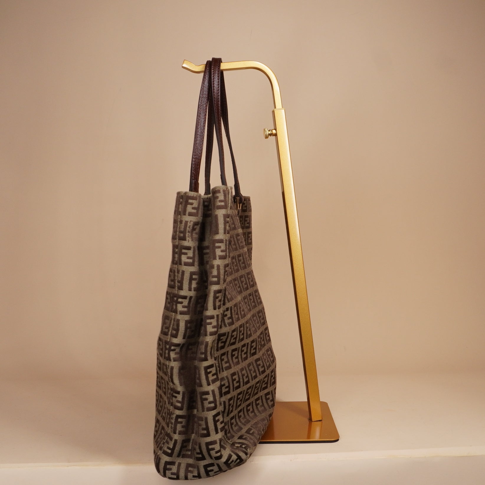 PRE-OWNED FF Beige/Brown Zucchino Canvas Small Tote Bag