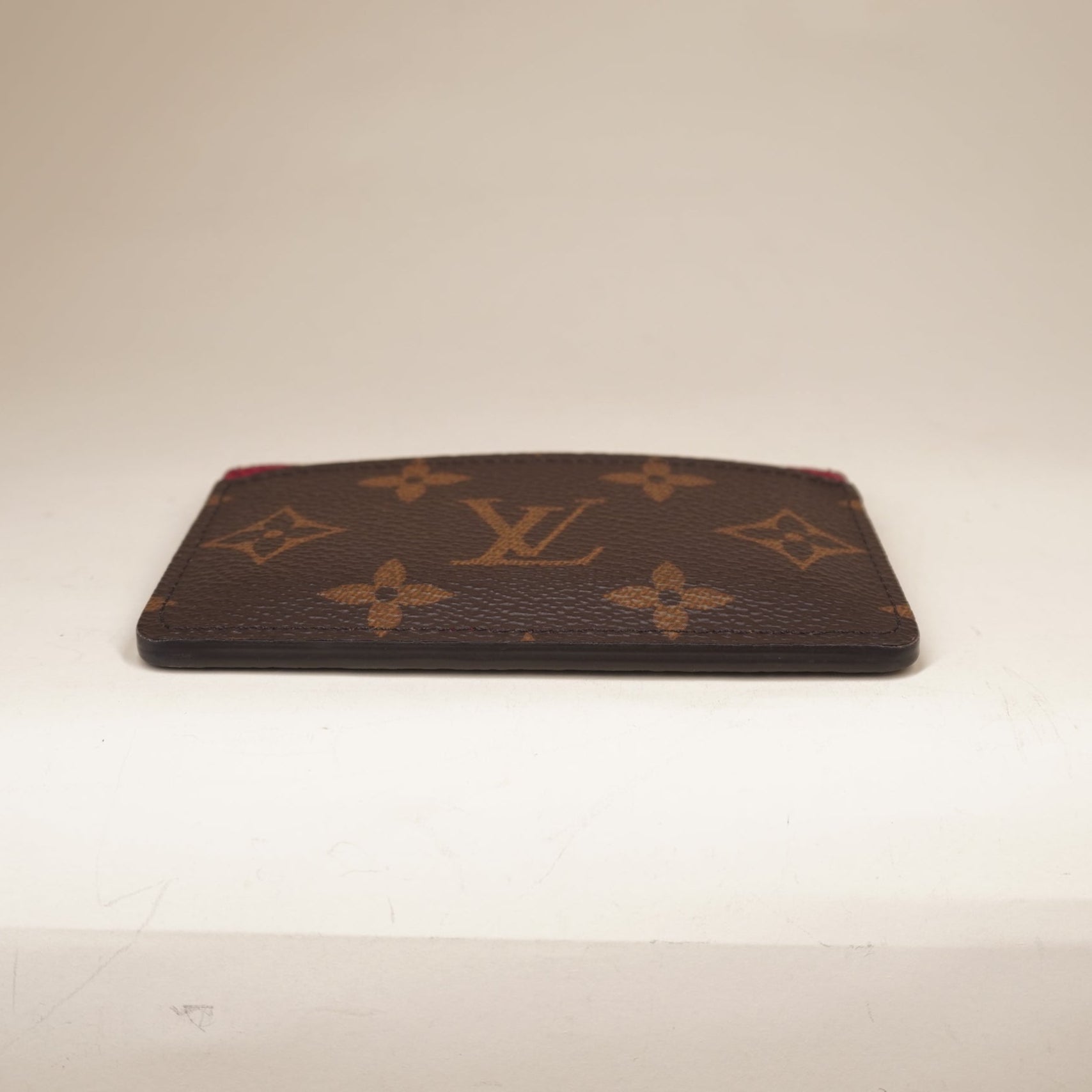 PRE-OWNED Porte Cult Sample Monogram Card Case Red Monogram Canvas