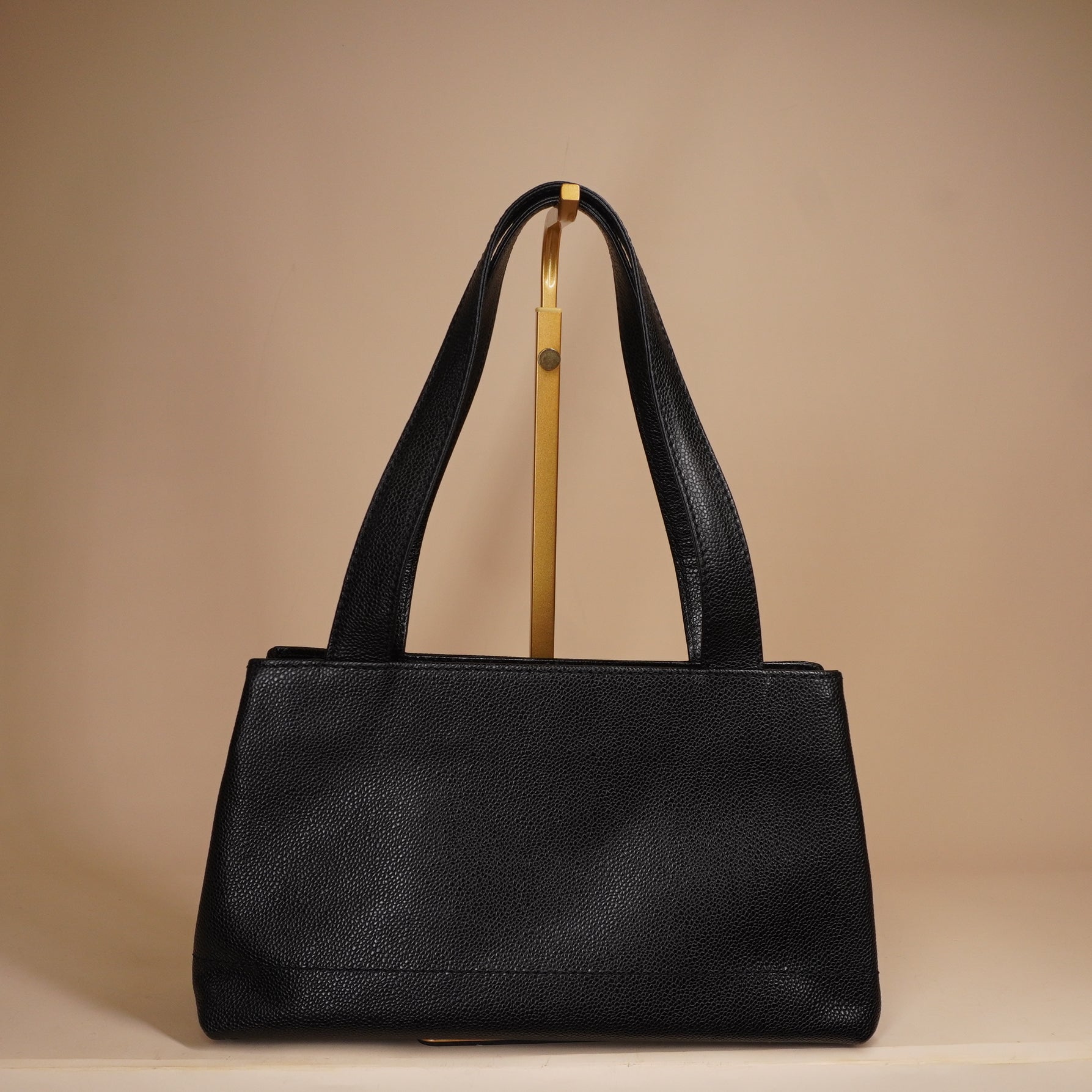 PRE-OWNED CC Cocomark Stitch Black Grained Calfskin Tote Bag