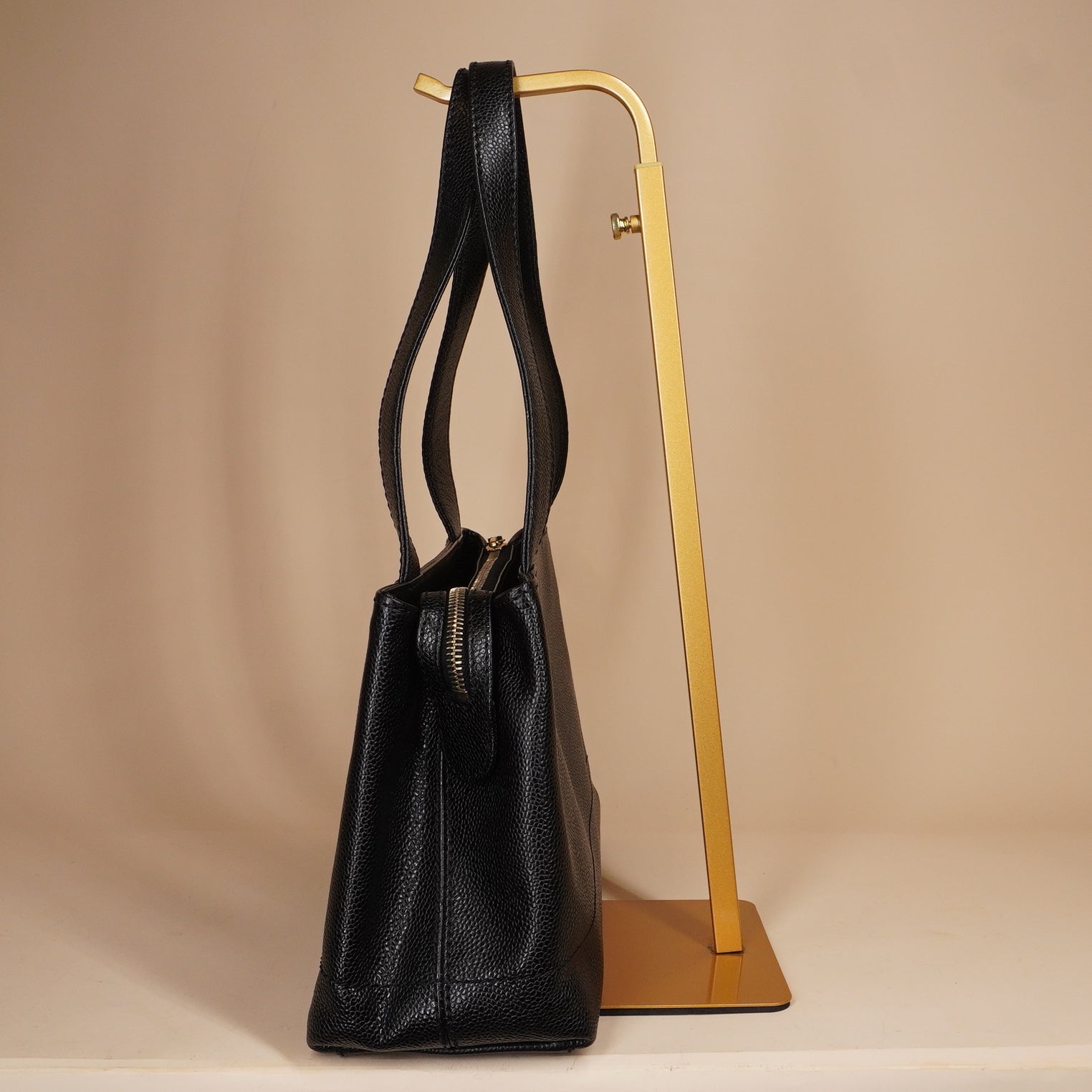PRE-OWNED CC Cocomark Stitch Black Grained Calfskin Tote Bag