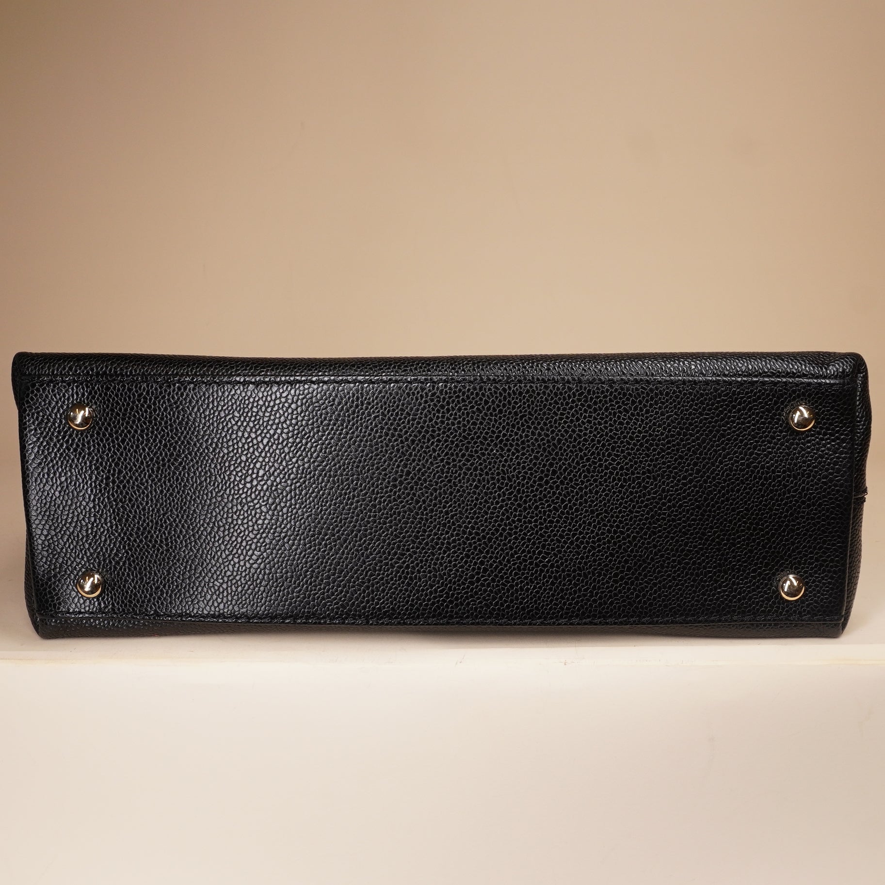 PRE-OWNED CC Cocomark Stitch Black Grained Calfskin Tote Bag
