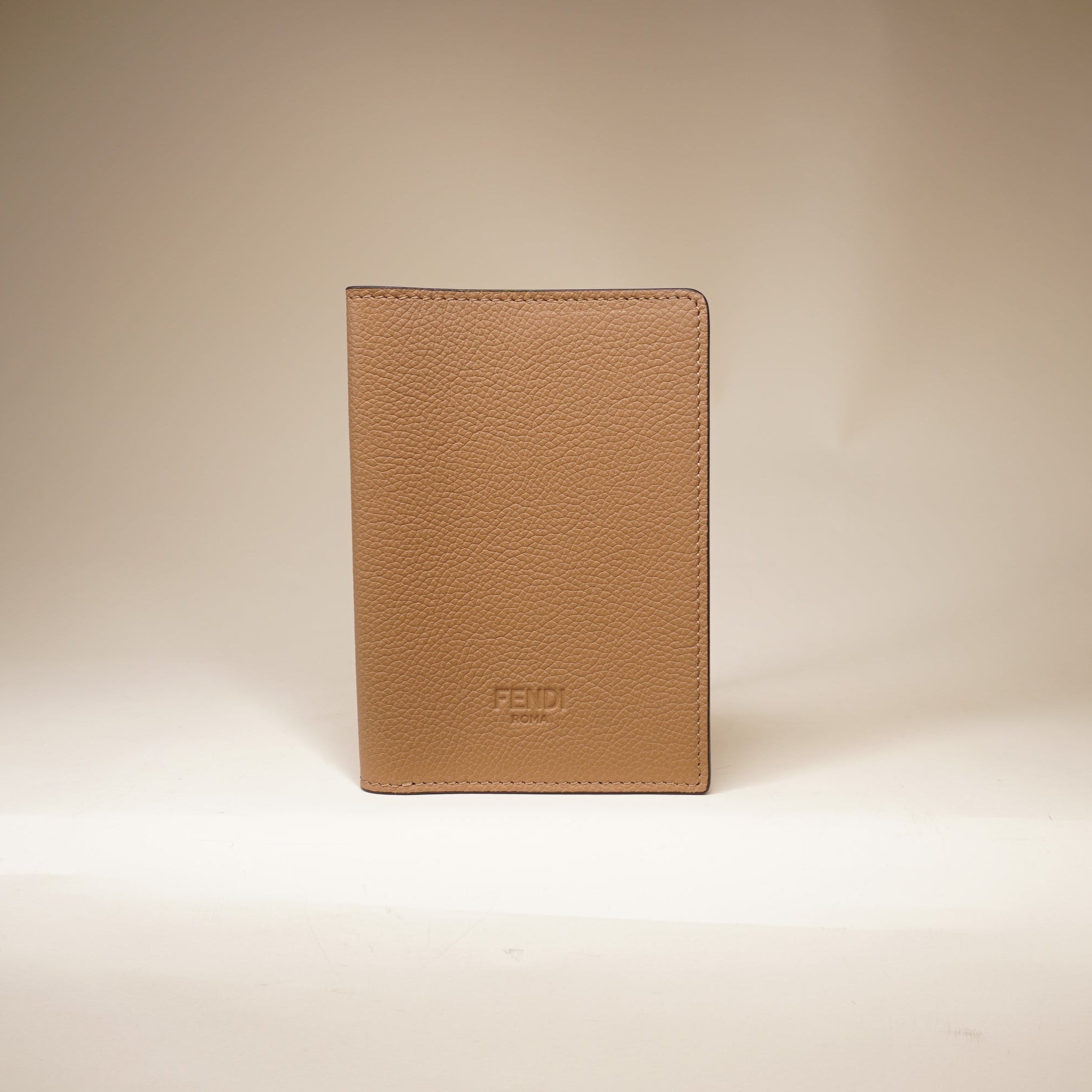 PRE-OWNED Passport Cover Light Brown Leather