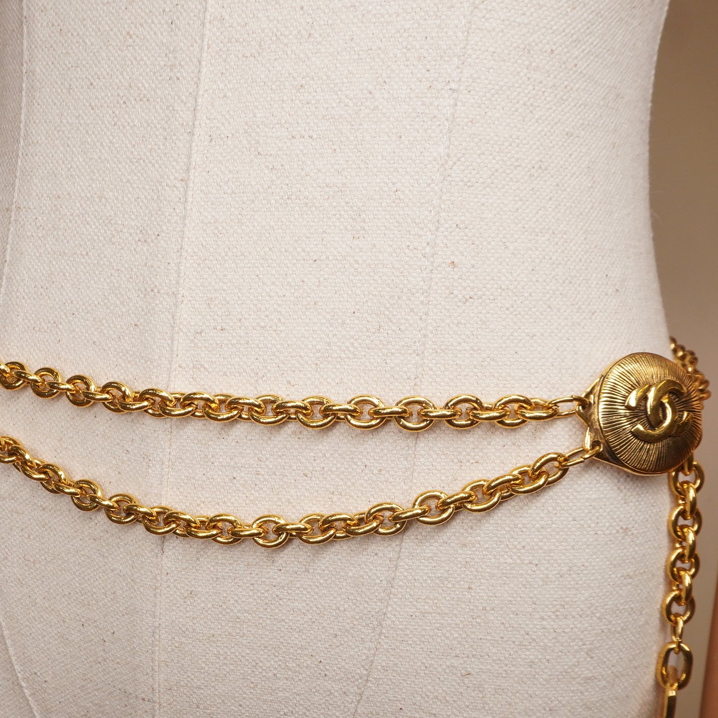 PRE-OWNED CC Sunburst Vintage Double Chain CC Logo Belt