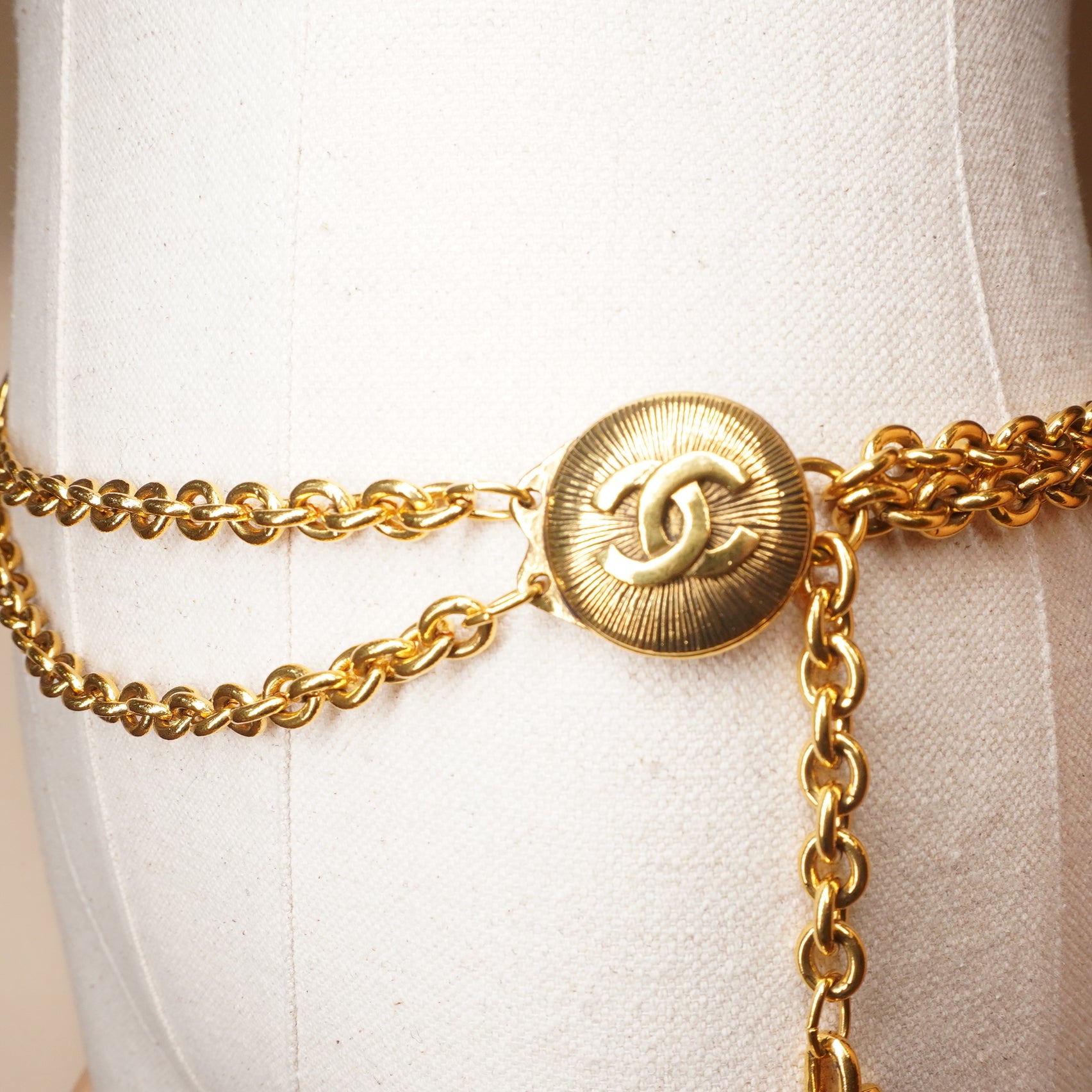 PRE-OWNED CC Sunburst Vintage Double Chain CC Logo Belt