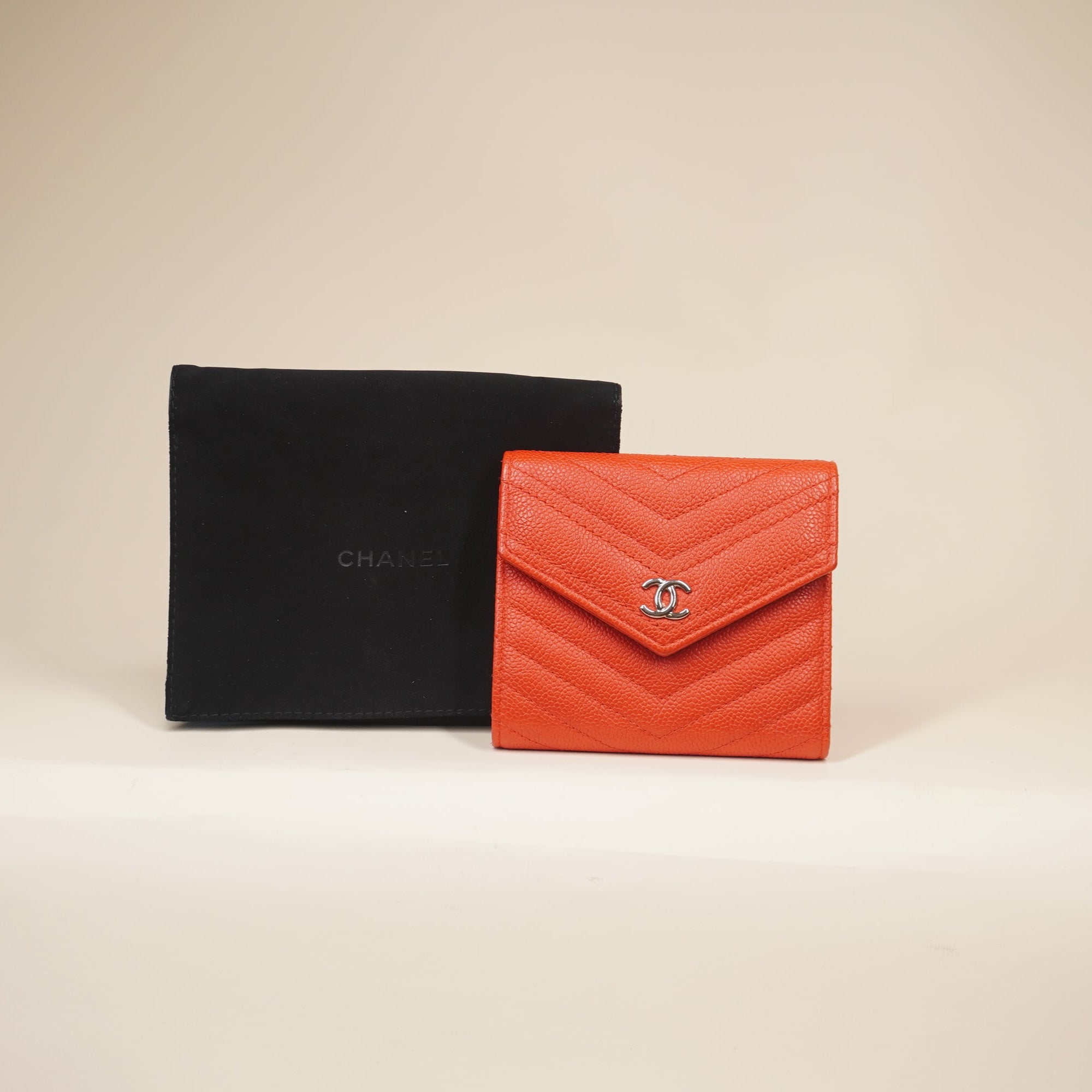 PRE-OWNED Classic Flap CF Orange Short Wallet