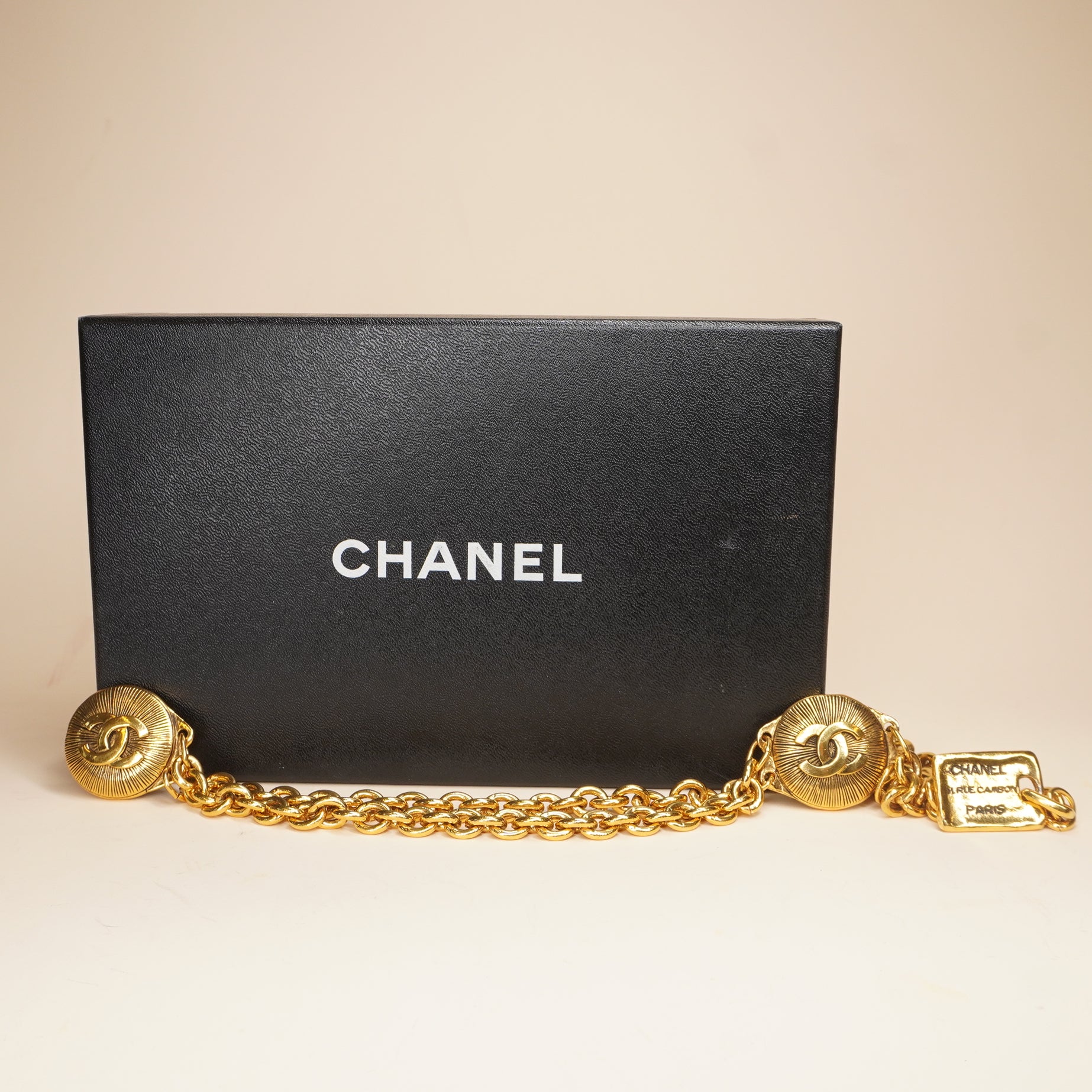 PRE-OWNED CC Sunburst Vintage Double Chain CC Logo Belt