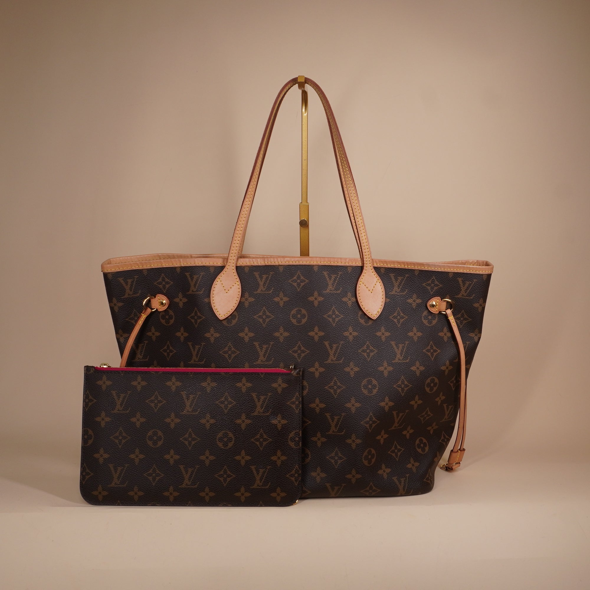 PRE-OWNED LV Monogram Canvas Neverfull MM Shoulder Bag with Pouch