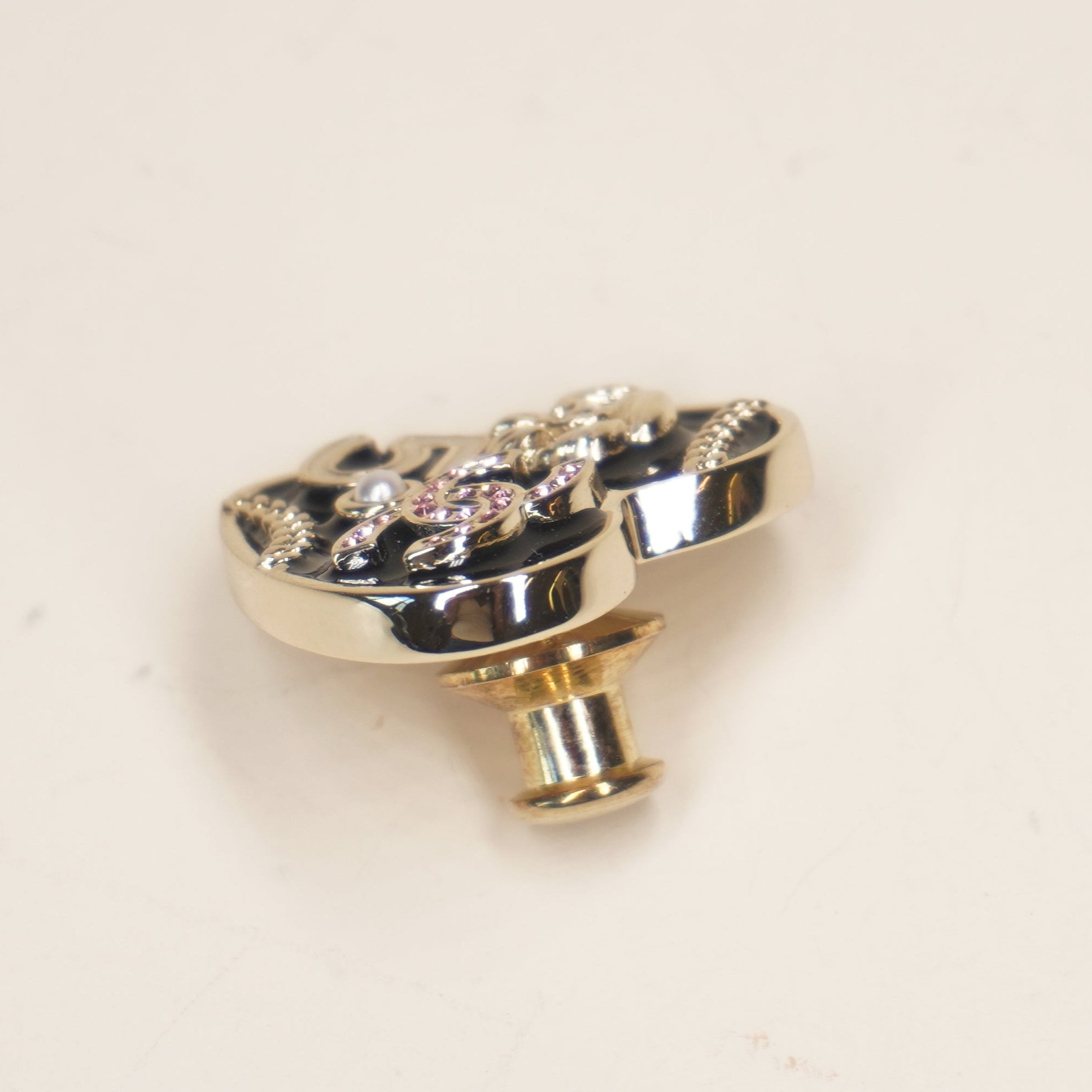 PRE-OWNED CC Coco Mark Camellia No.5 Gold Black Multi Hardware Rhinestones Brooch