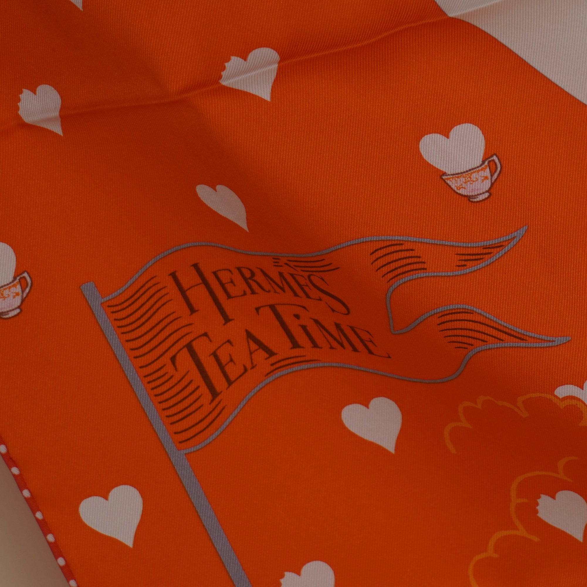 PRE-OWNED Silk Tea Time Scarf 70 Orange Gris White