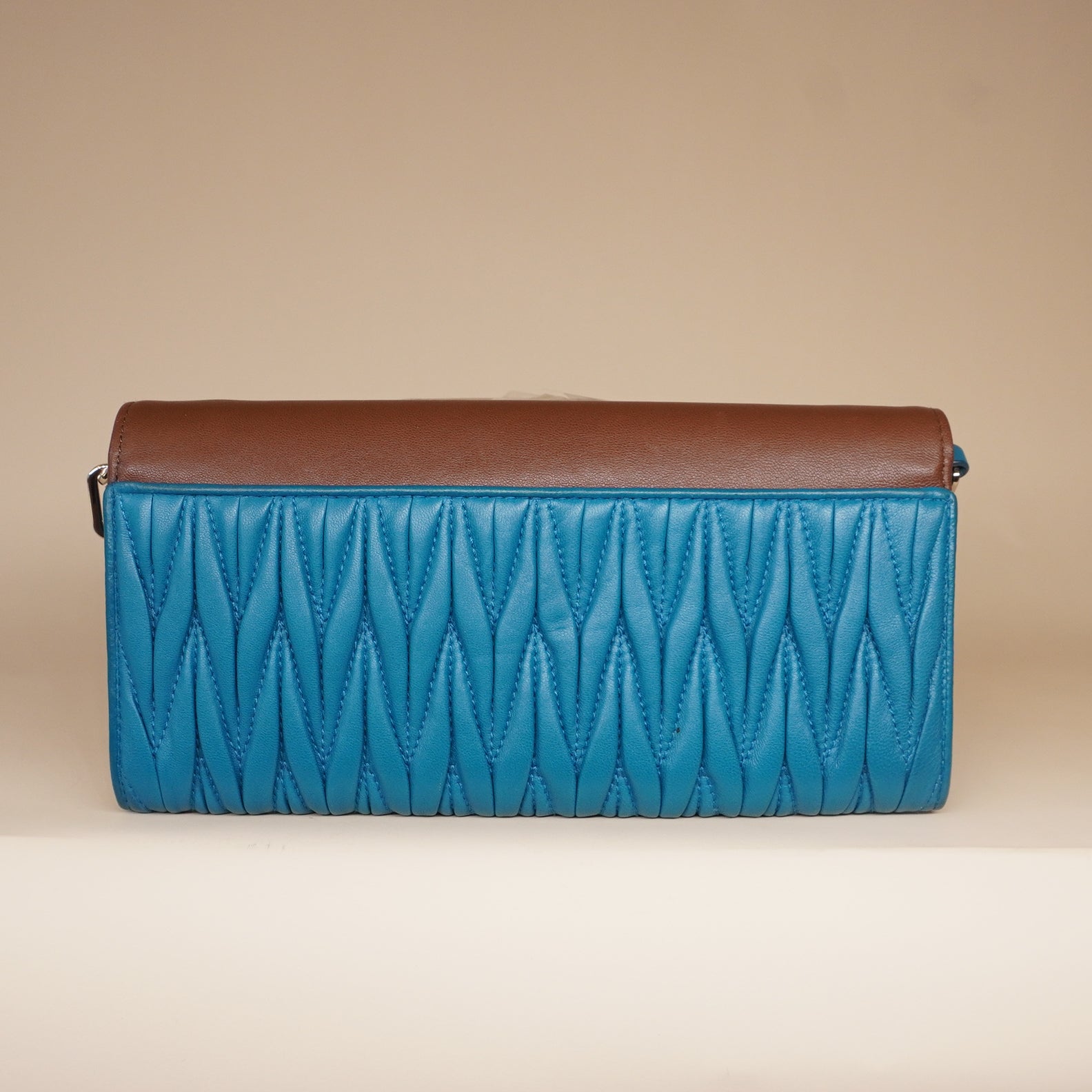 PRE-OWNED Blue and Brown Matelasee Leather Flap Wallet on Chain Crossbody Bag