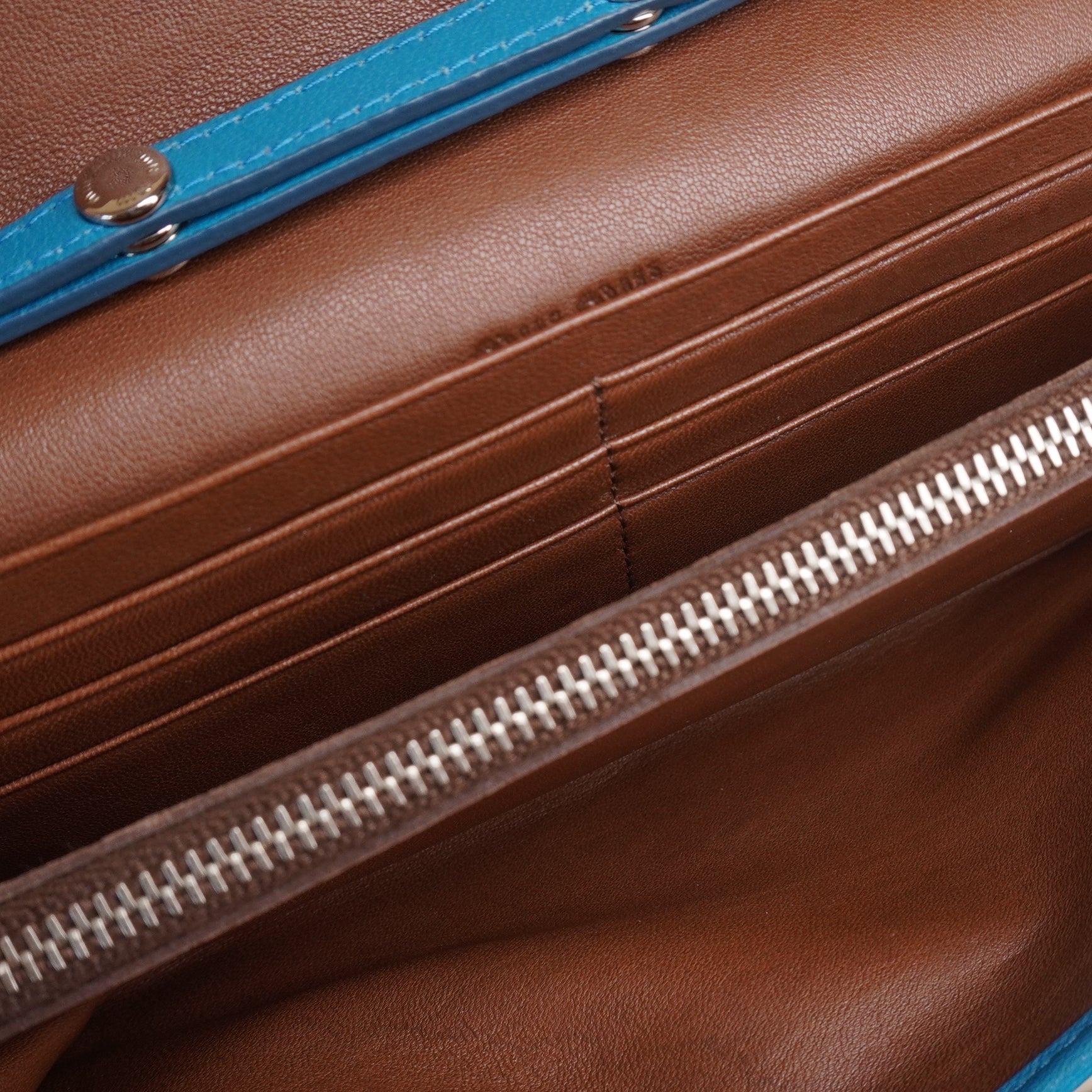 PRE-OWNED Blue and Brown Matelasee Leather Flap Wallet on Chain Crossbody Bag
