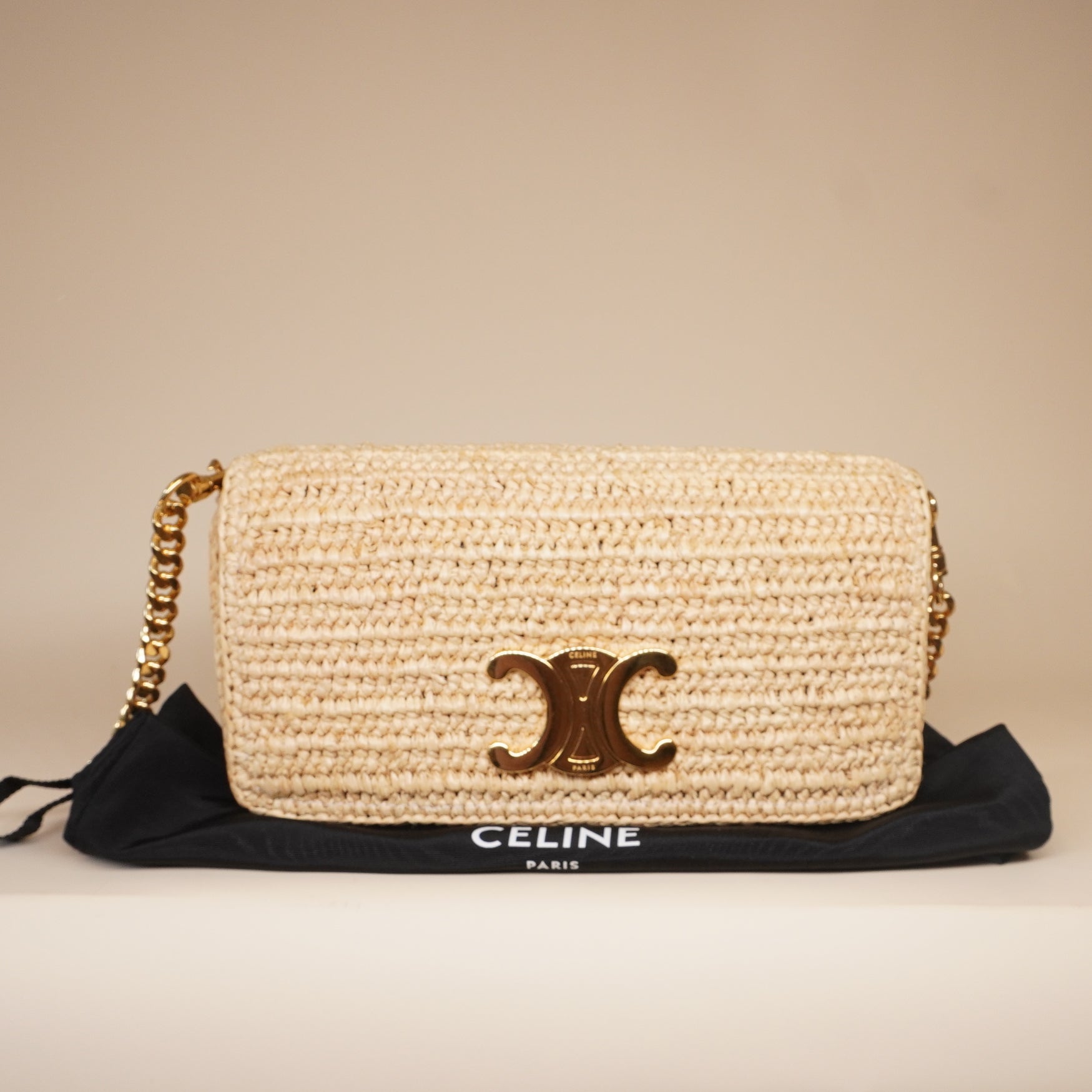 PRE-OWNED Raffia Calfskin Multipochette Natural Crossbody Bag