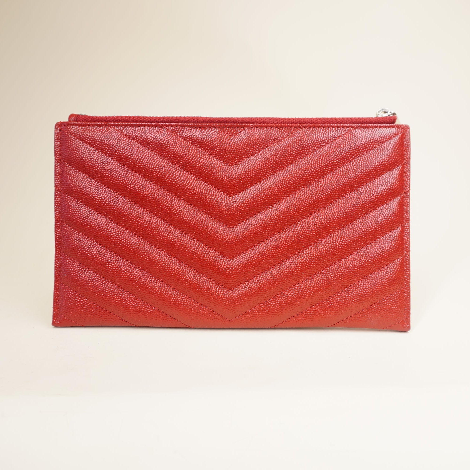 PRE-OWNED  Grain De Poudre Chevron Monogram Bill Pouch Red