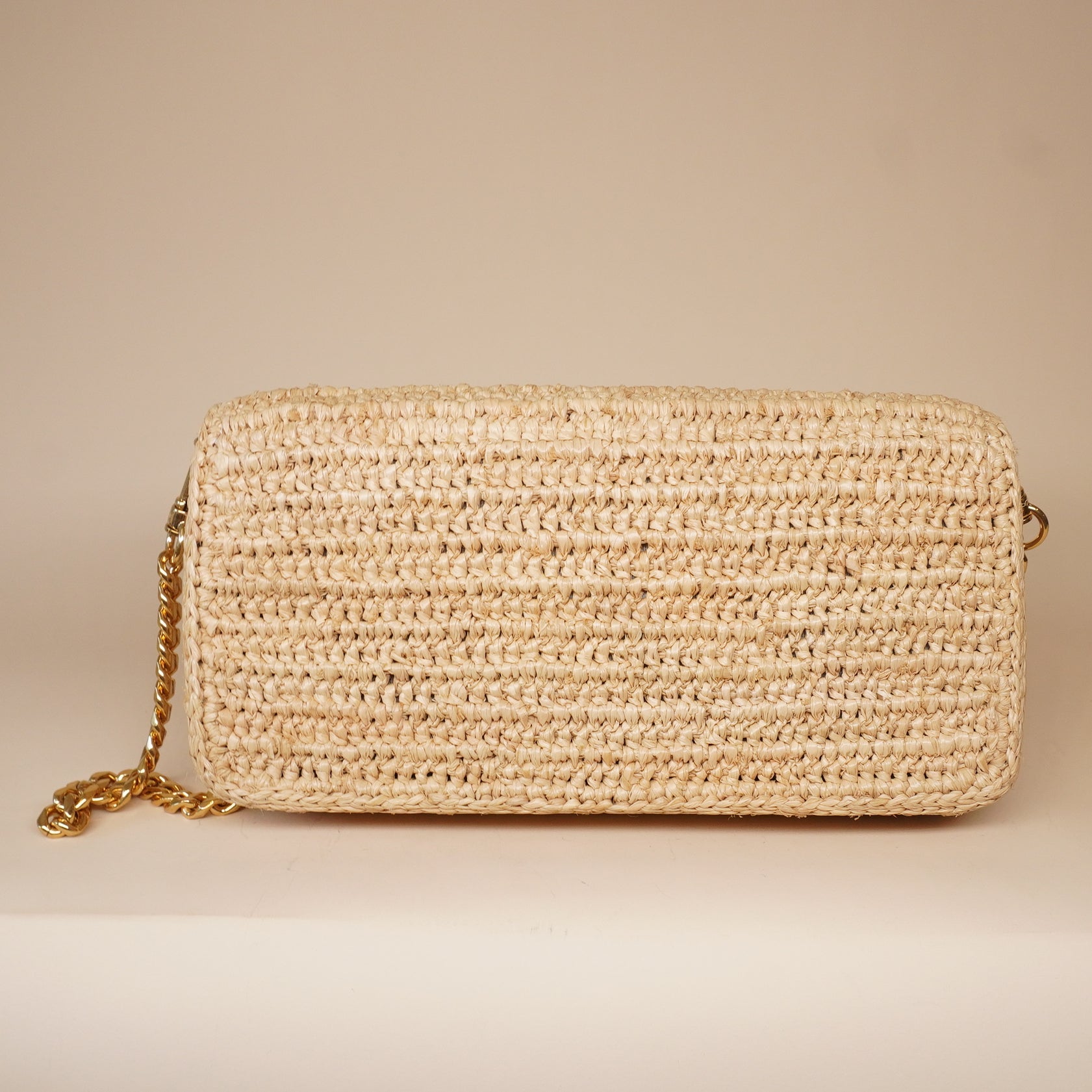 PRE-OWNED Raffia Calfskin Multipochette Natural Crossbody Bag