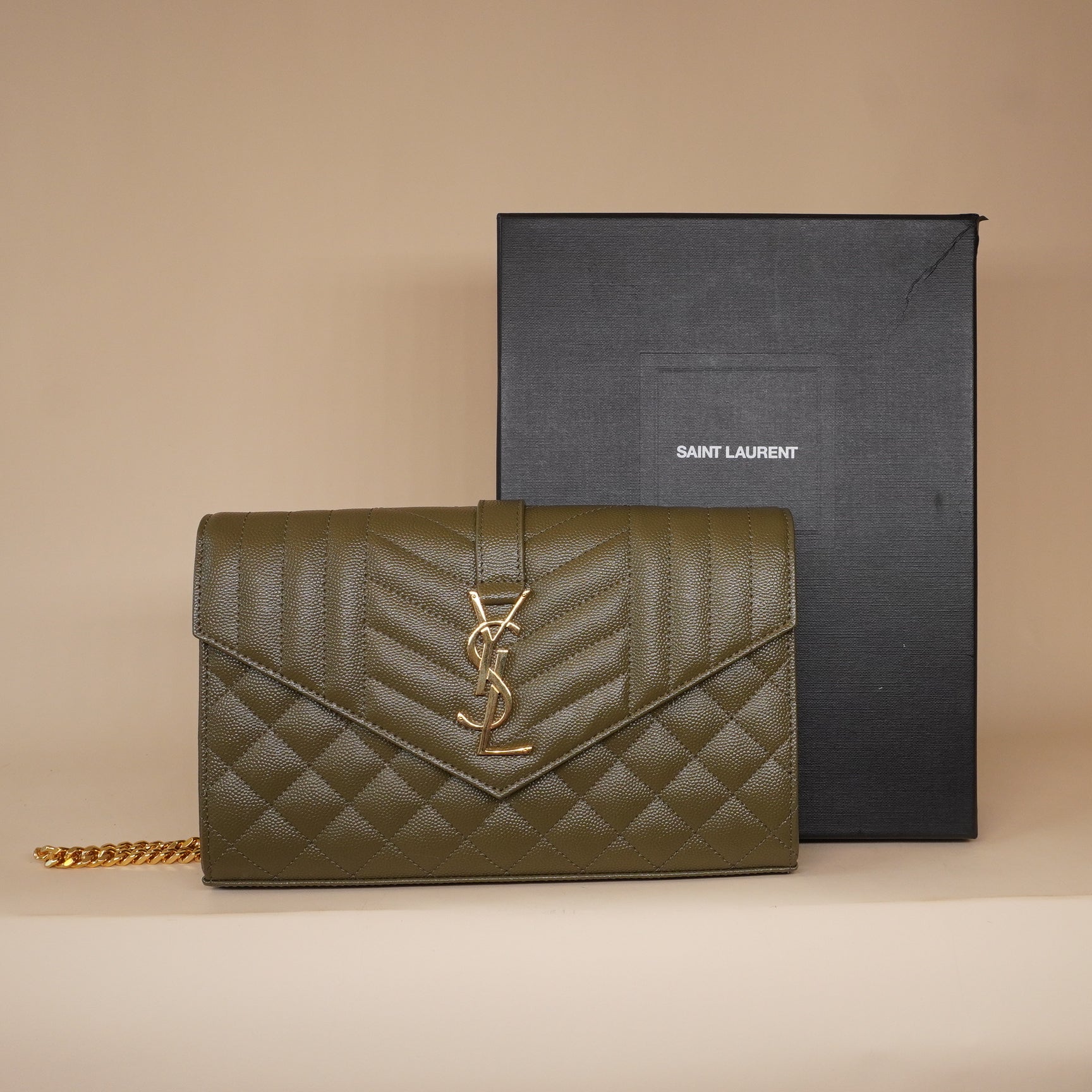 PRE-OWNED Olive Envelope Triquilt Crossbody Bag