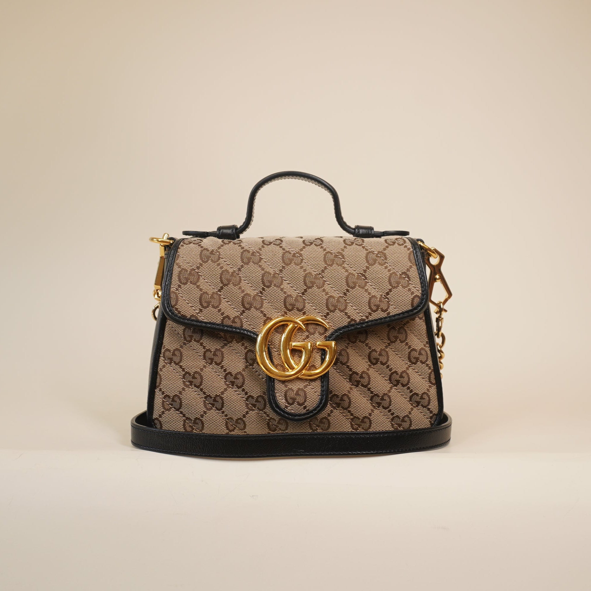 PRE-OWNED Monogram Azalea Calfskin Matelasse Diagonal Small GG Marmont Top Handle Shoulder Bag