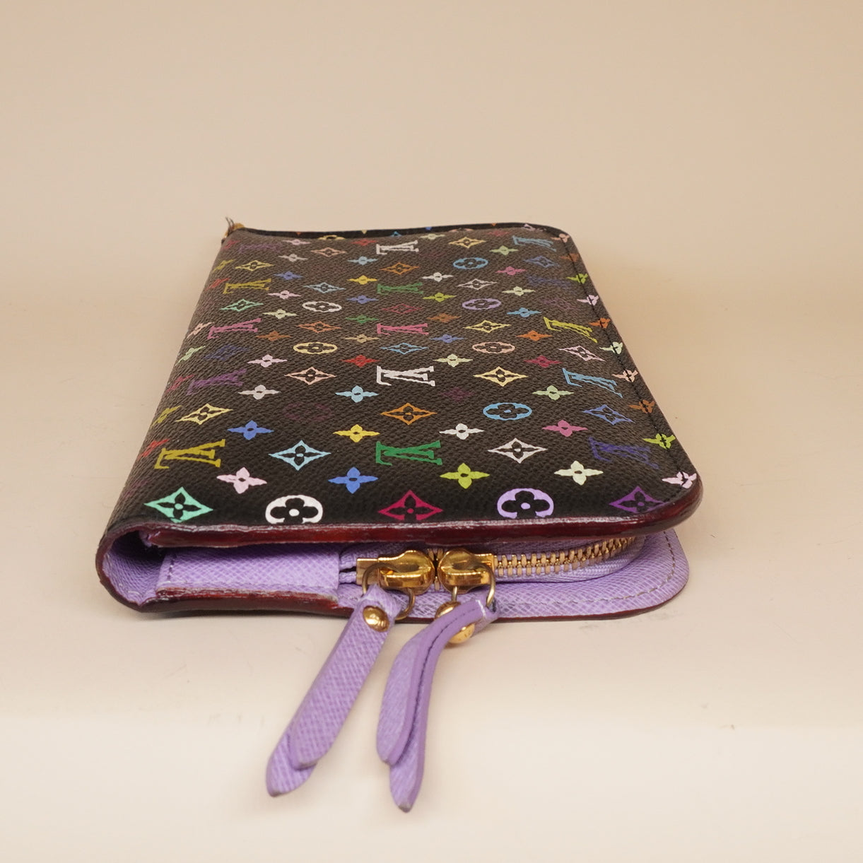 PRE-OWNED LV Black Monogram Multicolore Violet Insolite Wallet