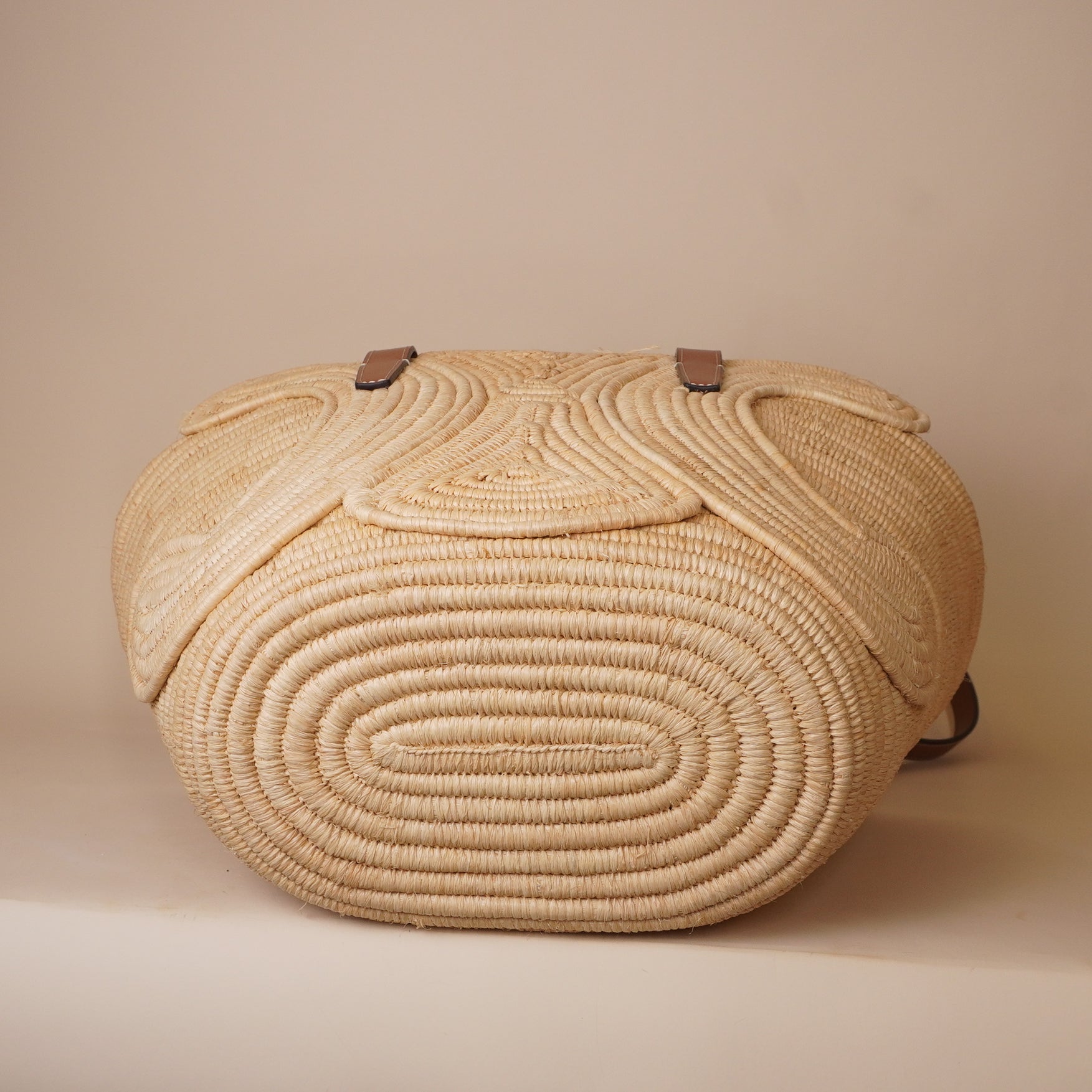 PRE-OWNED Braided Raffia Calfskin Triomphe Small Panier Tan