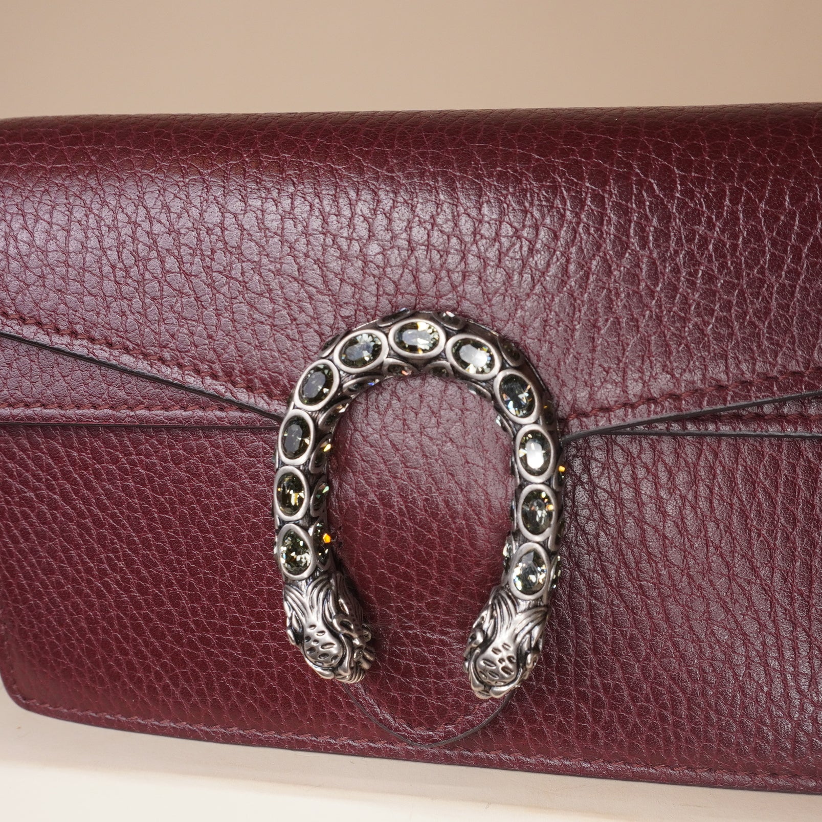 PRE-OWNED GG Dollar Calfskin Crystal Mini Dionysus Shoulder Bag Vintage Bordeaux