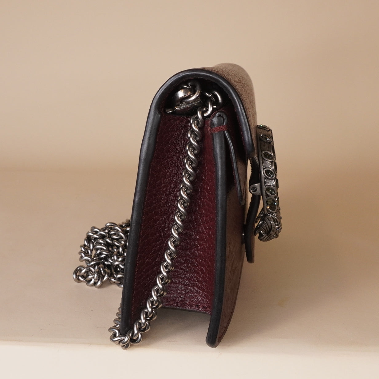 PRE-OWNED GG Dollar Calfskin Crystal Mini Dionysus Shoulder Bag Vintage Bordeaux