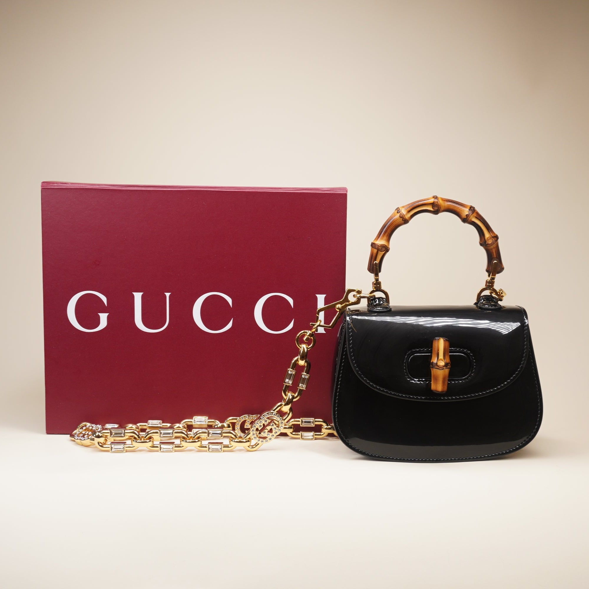 PRE-OWNED GG Bamboo 1947 Black Vernis Shoulder Bag