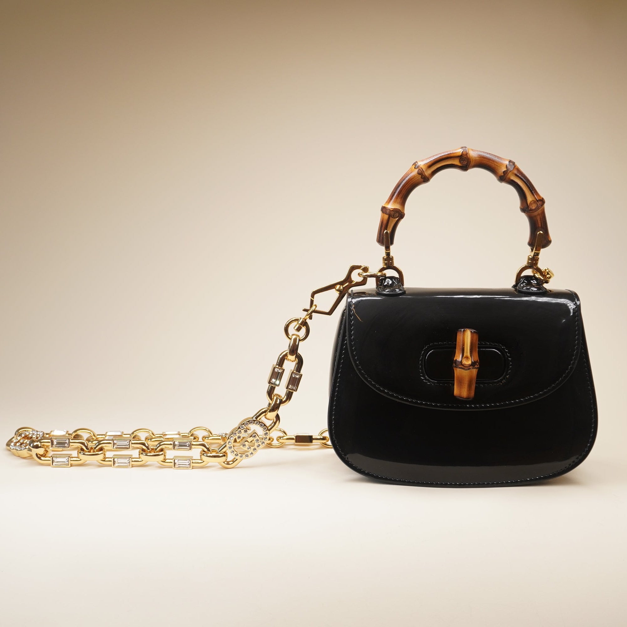 PRE-OWNED GG Bamboo 1947 Black Vernis Shoulder Bag