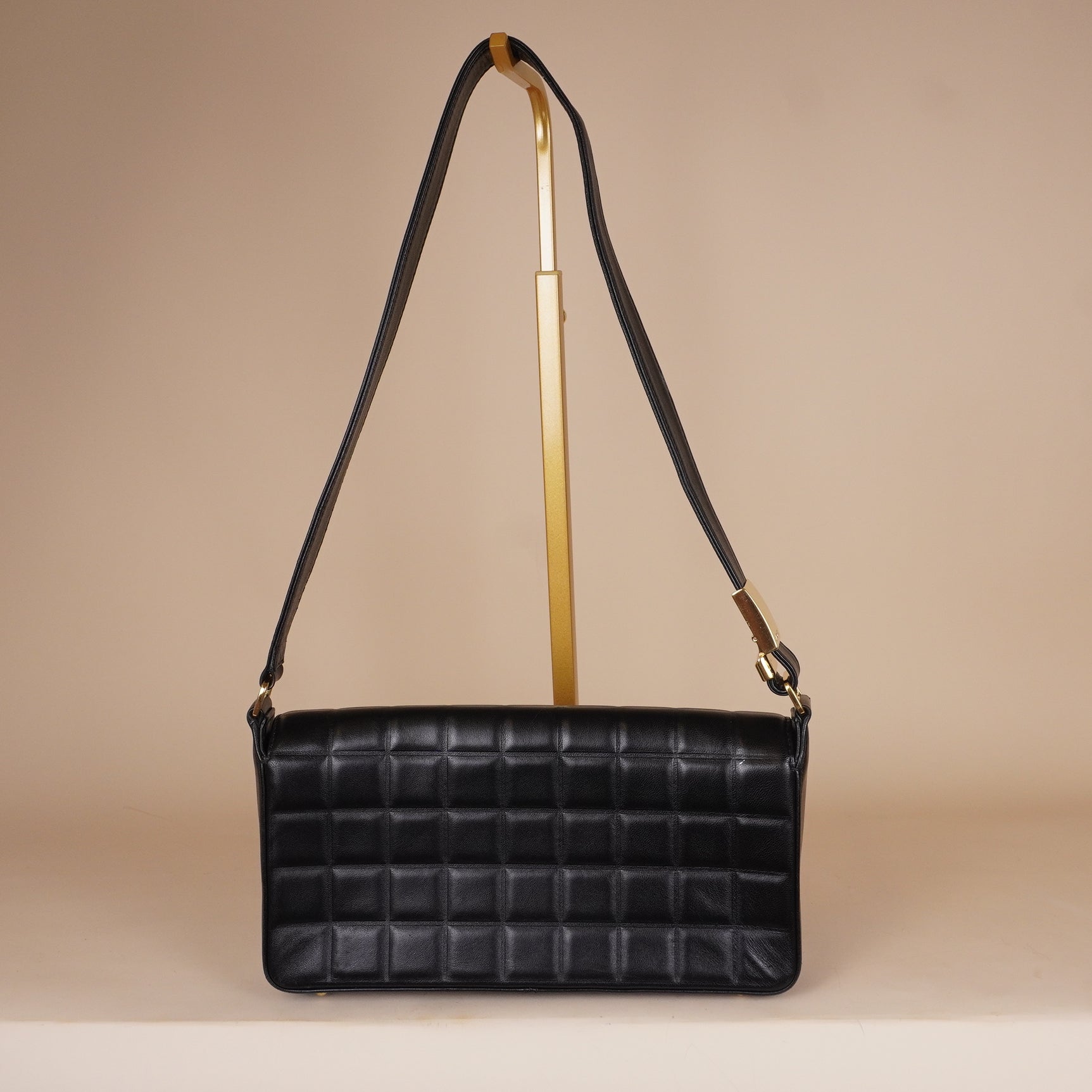 PRE-OWNED CC Lambskin Quilted Chocolate Bar Flap Black