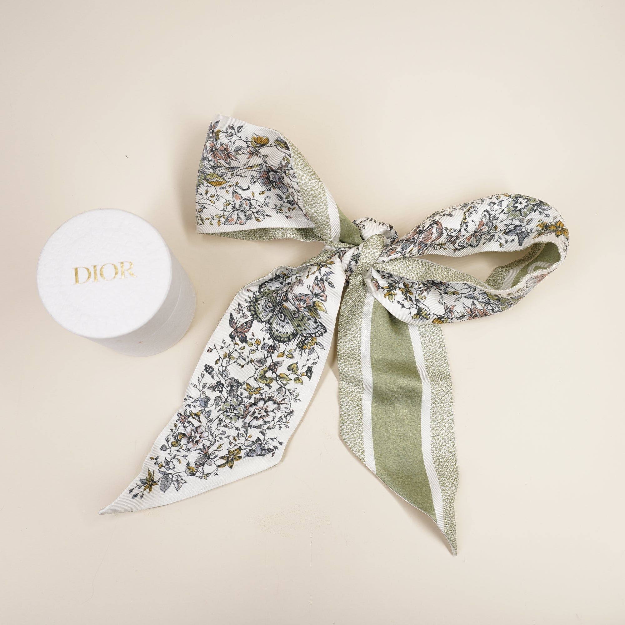 PRE-OWNED Mocha Green Flowers and Butterflies Twilly