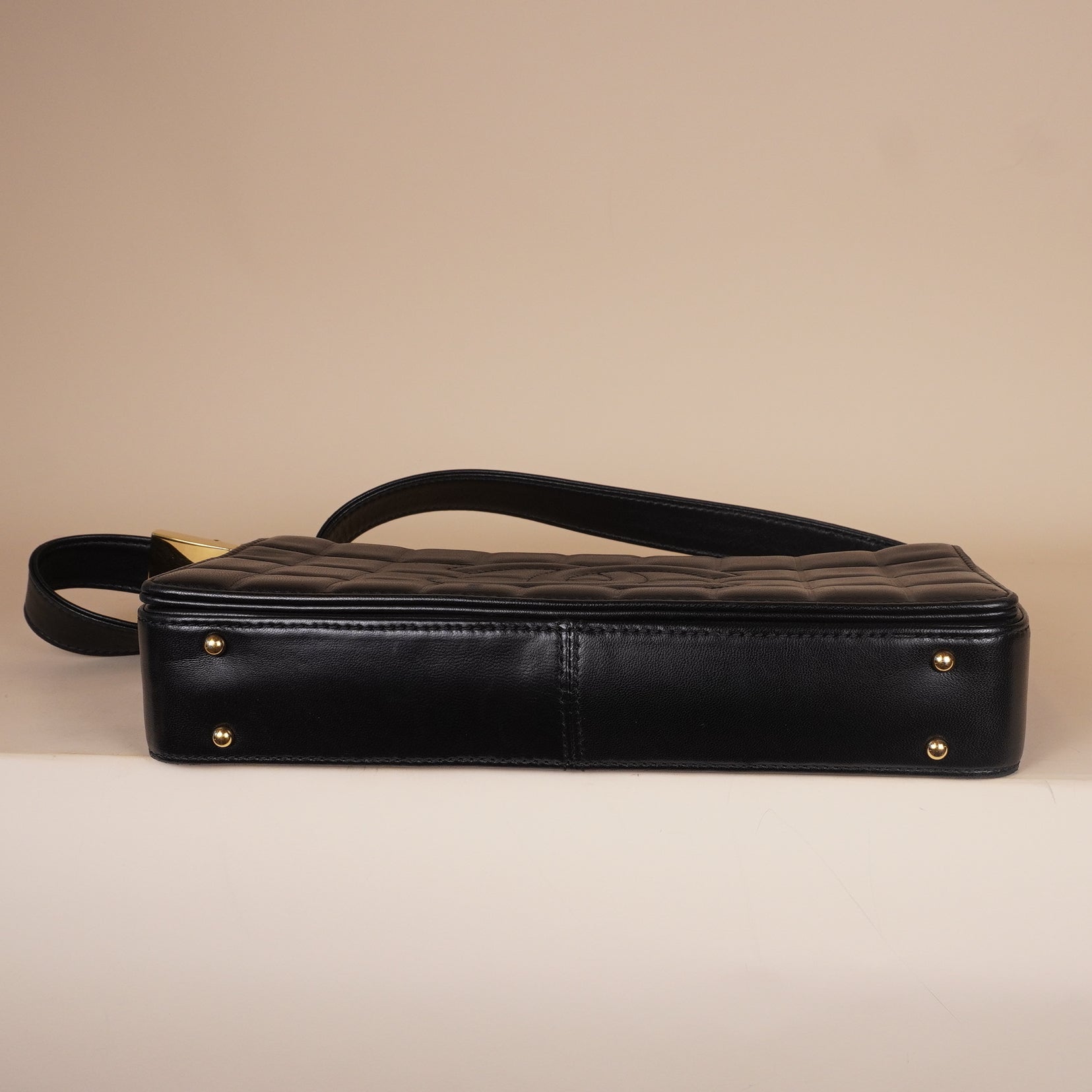 PRE-OWNED CC Lambskin Quilted Chocolate Bar Flap Black