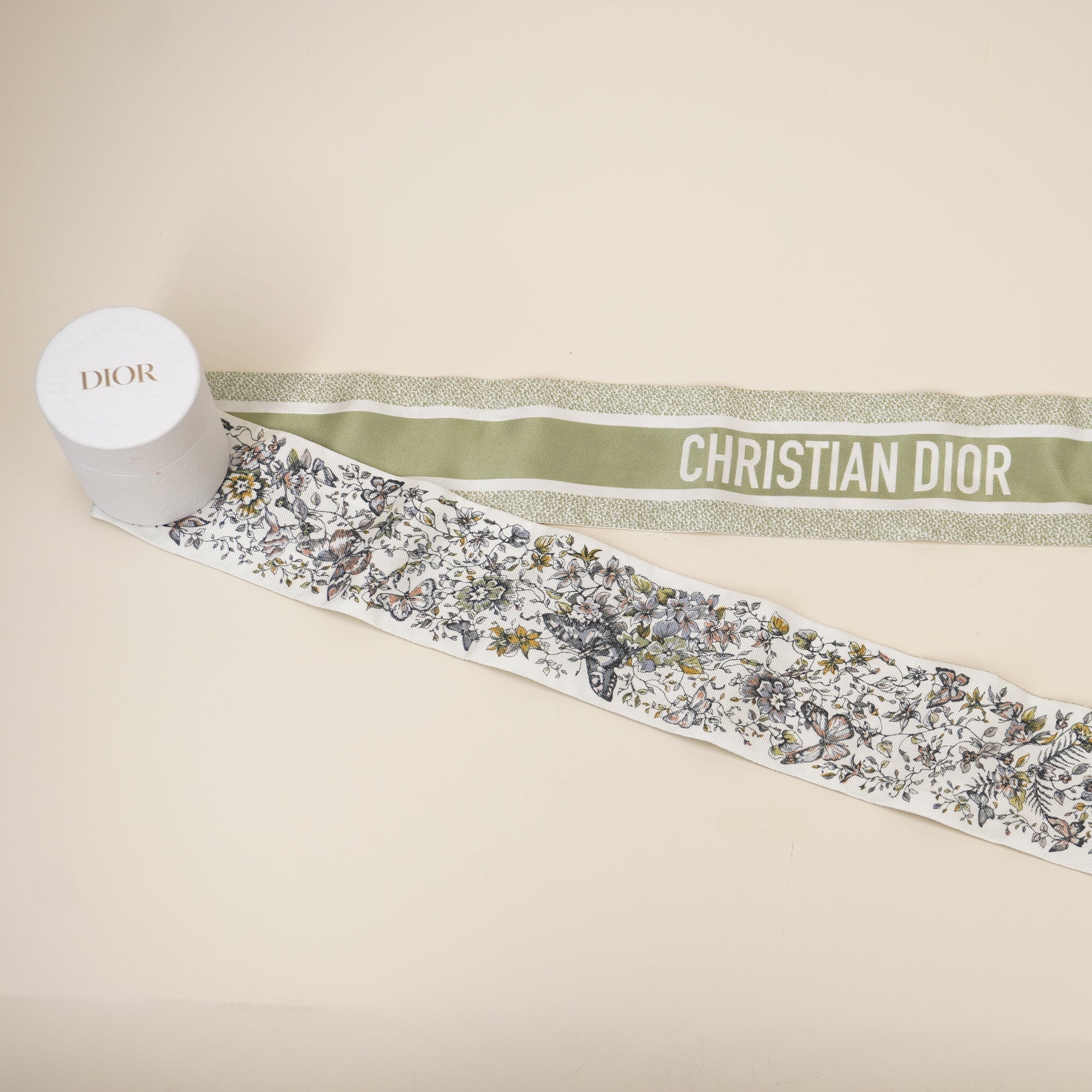 PRE-OWNED Mocha Green Flowers and Butterflies Twilly