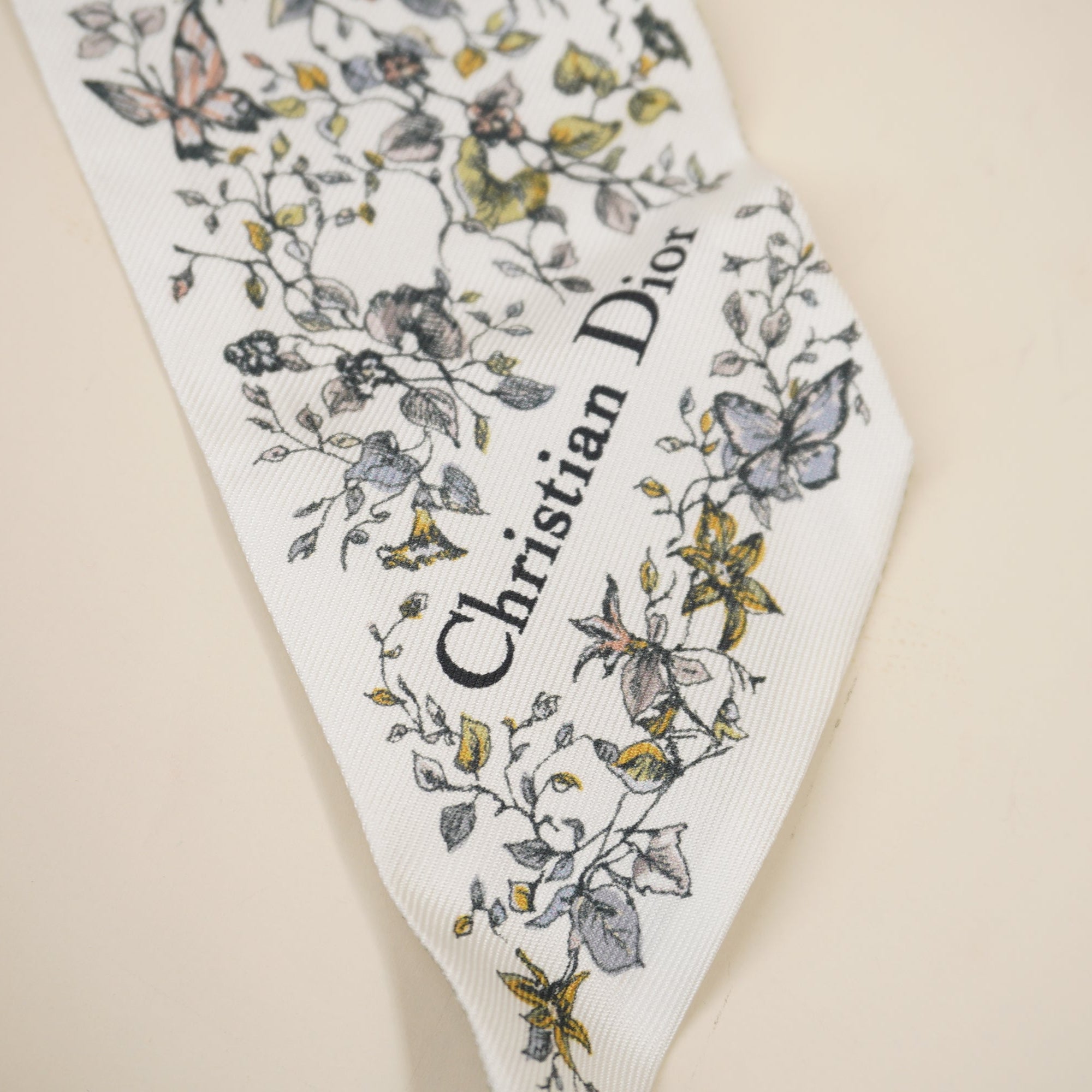 PRE-OWNED Mocha Green Flowers and Butterflies Twilly