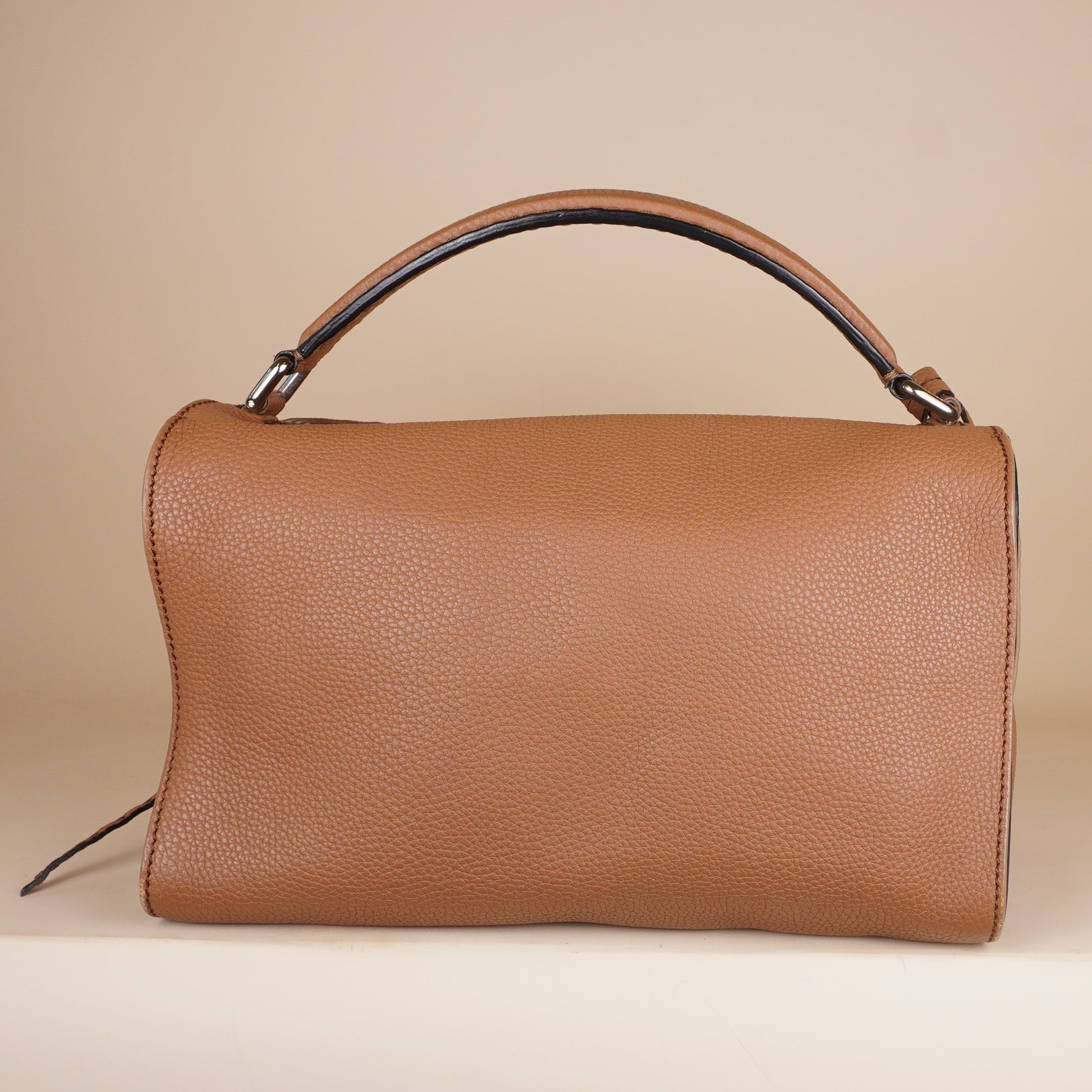 PRE-OWNED FF Taupe Roman Selleria Leather Lei Boston Bag