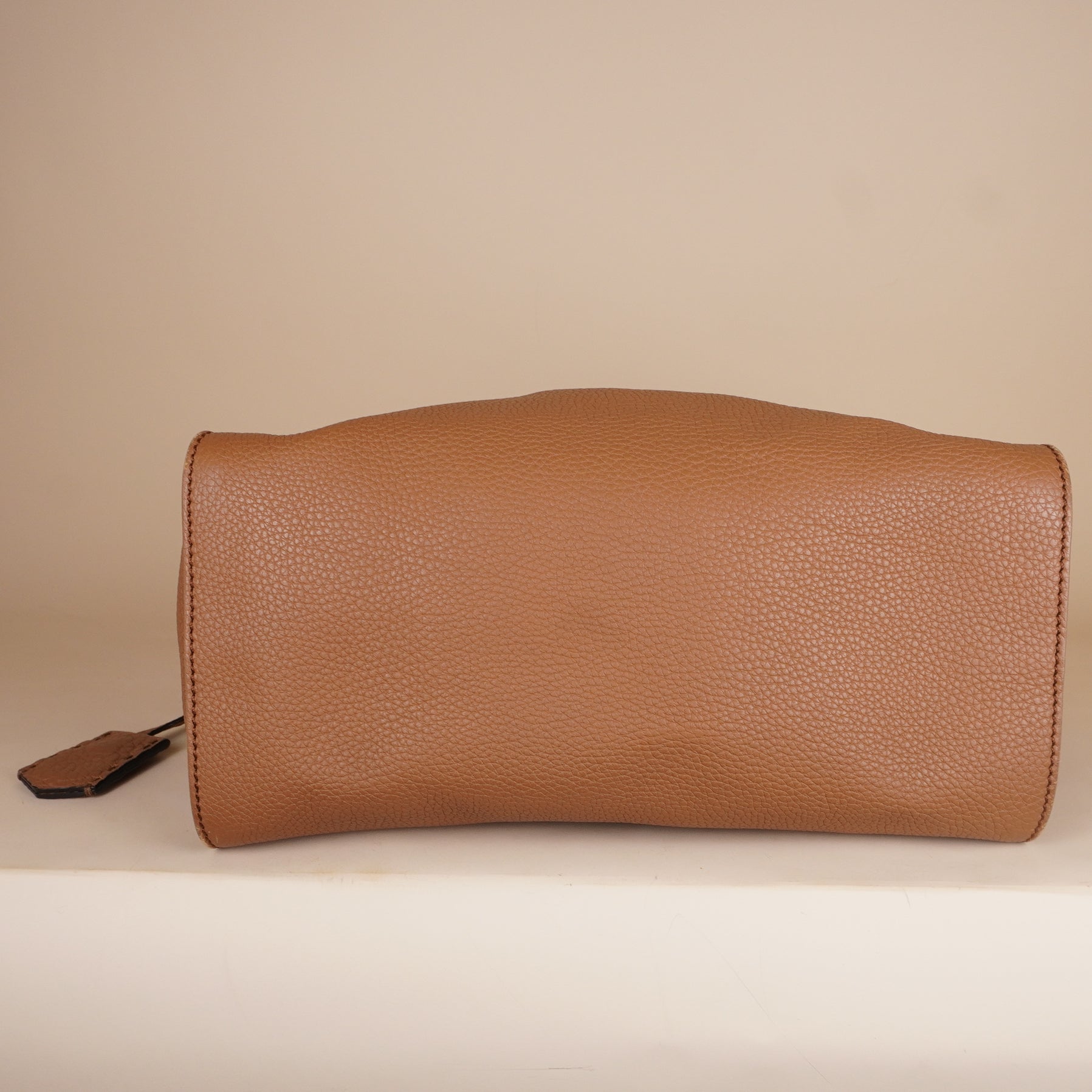PRE-OWNED FF Taupe Roman Selleria Leather Lei Boston Bag