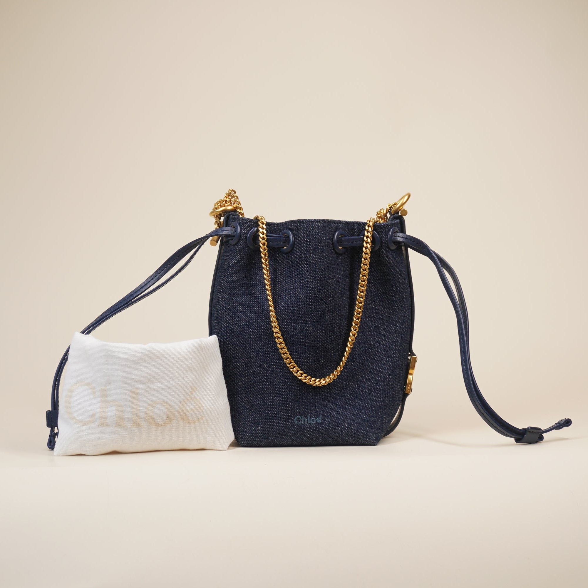 PRE-OWNED Denim Blue Marci Micro Bucket Crossbody Bag
