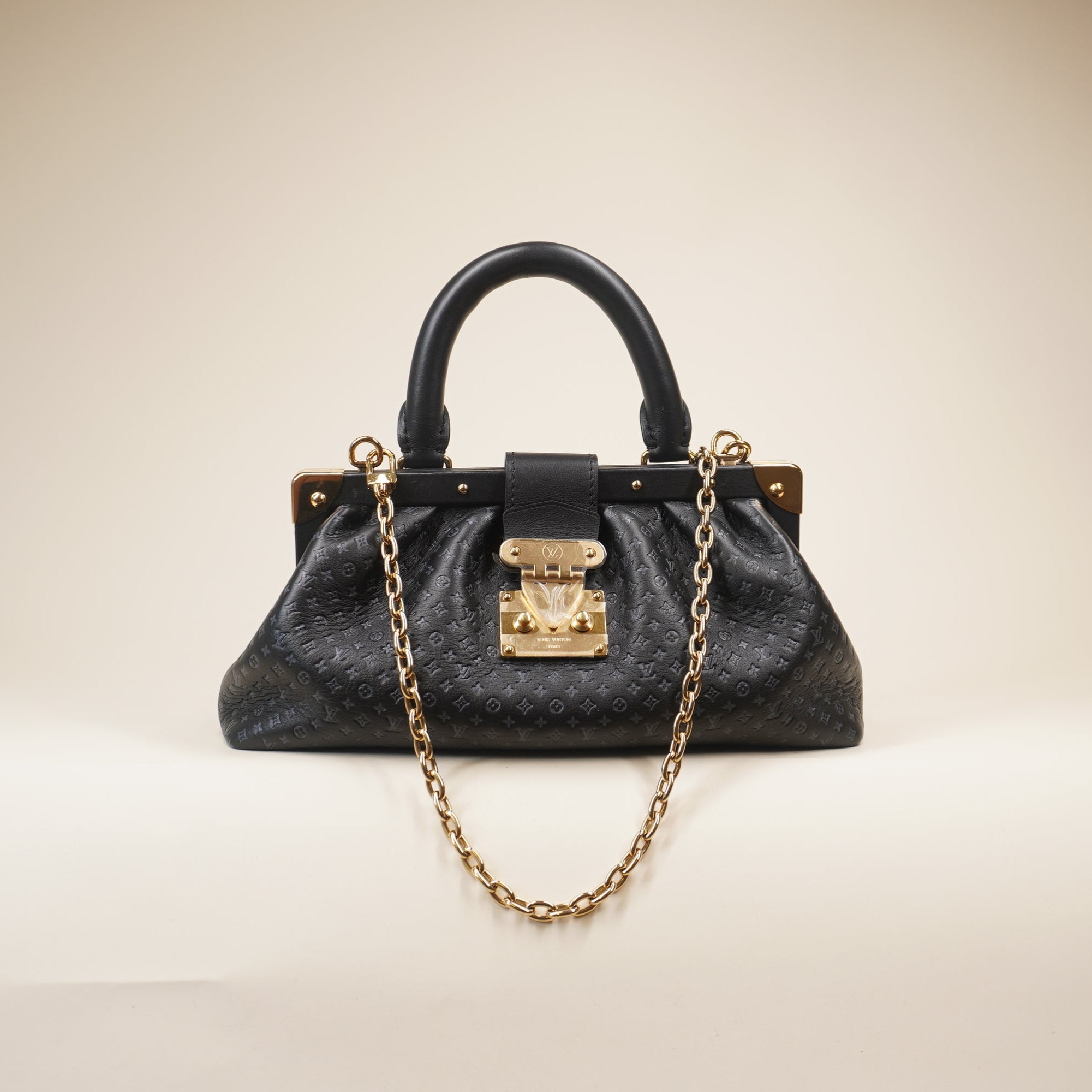 PRE-OWNED LV Black Nanogram Clutch Shoulder Bag