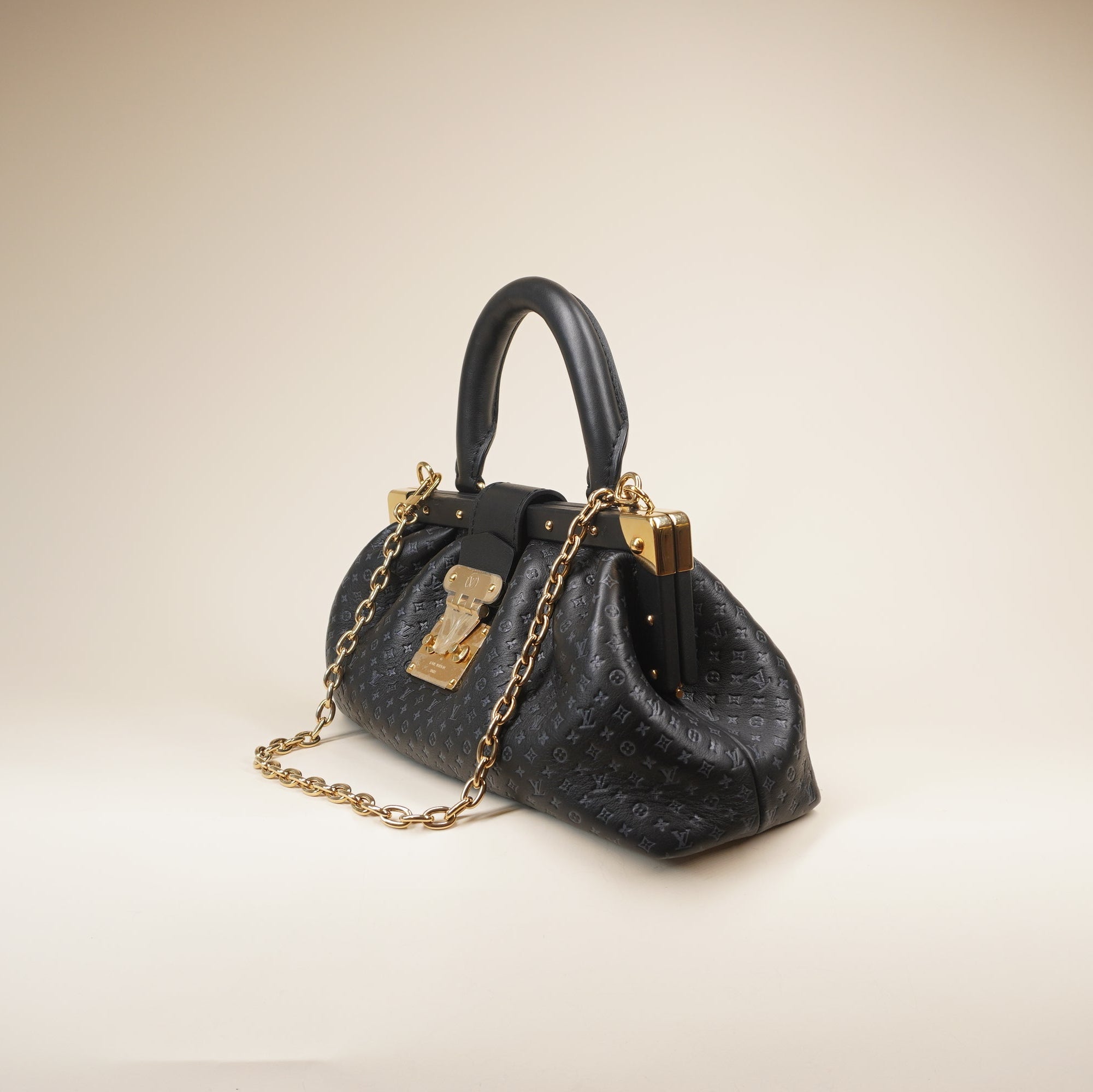 PRE-OWNED LV Black Nanogram Clutch Shoulder Bag