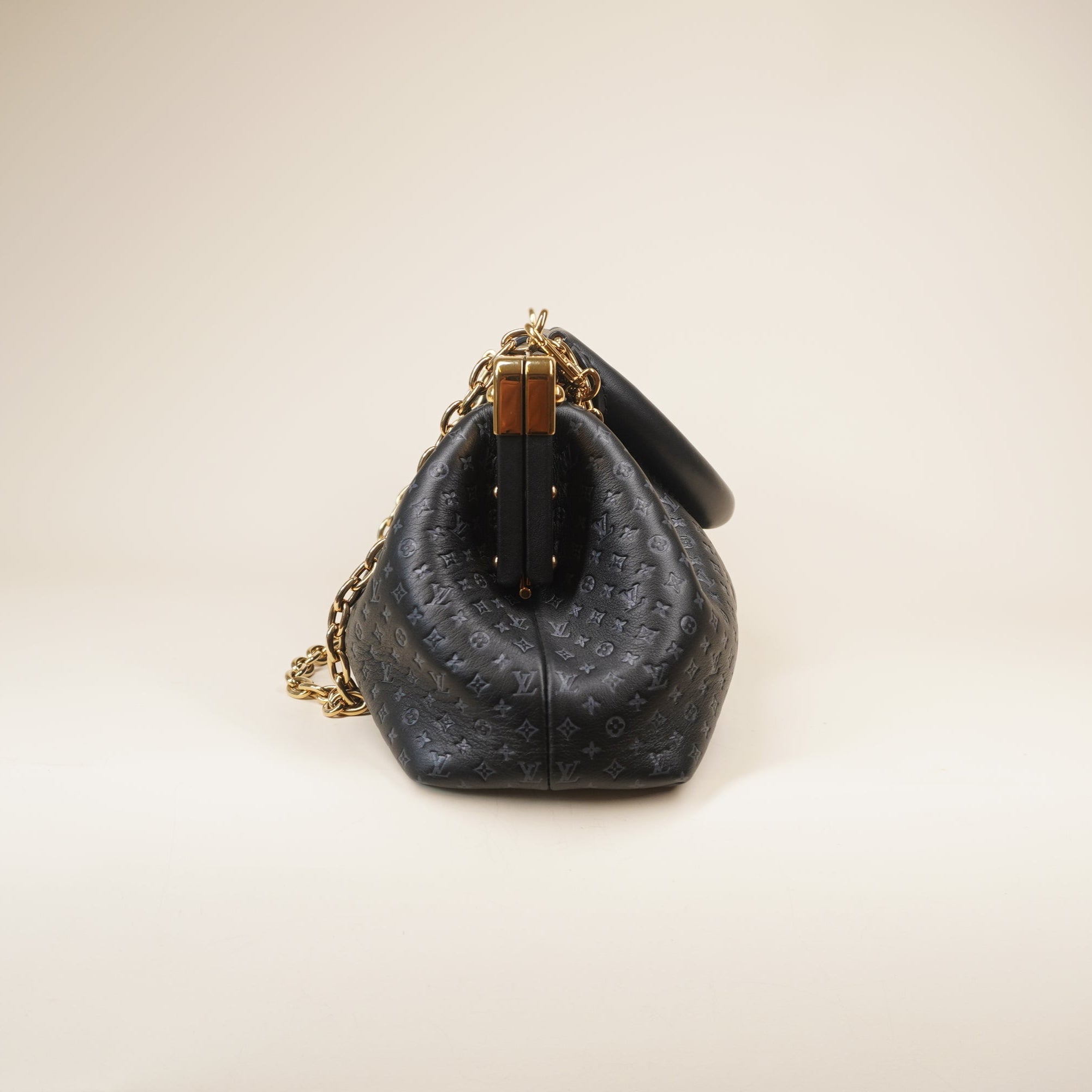 PRE-OWNED LV Black Nanogram Clutch Shoulder Bag