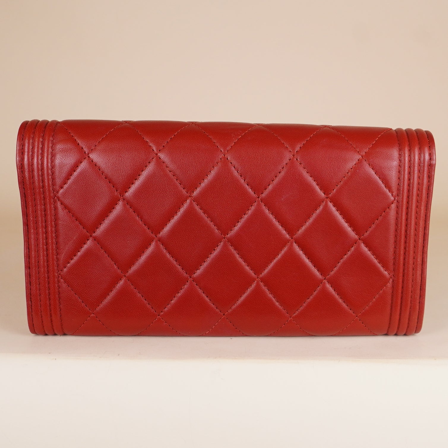 PRE-OWNED CC Chanel Red Quilted Leather Large Boy Gusset Flap Wallet