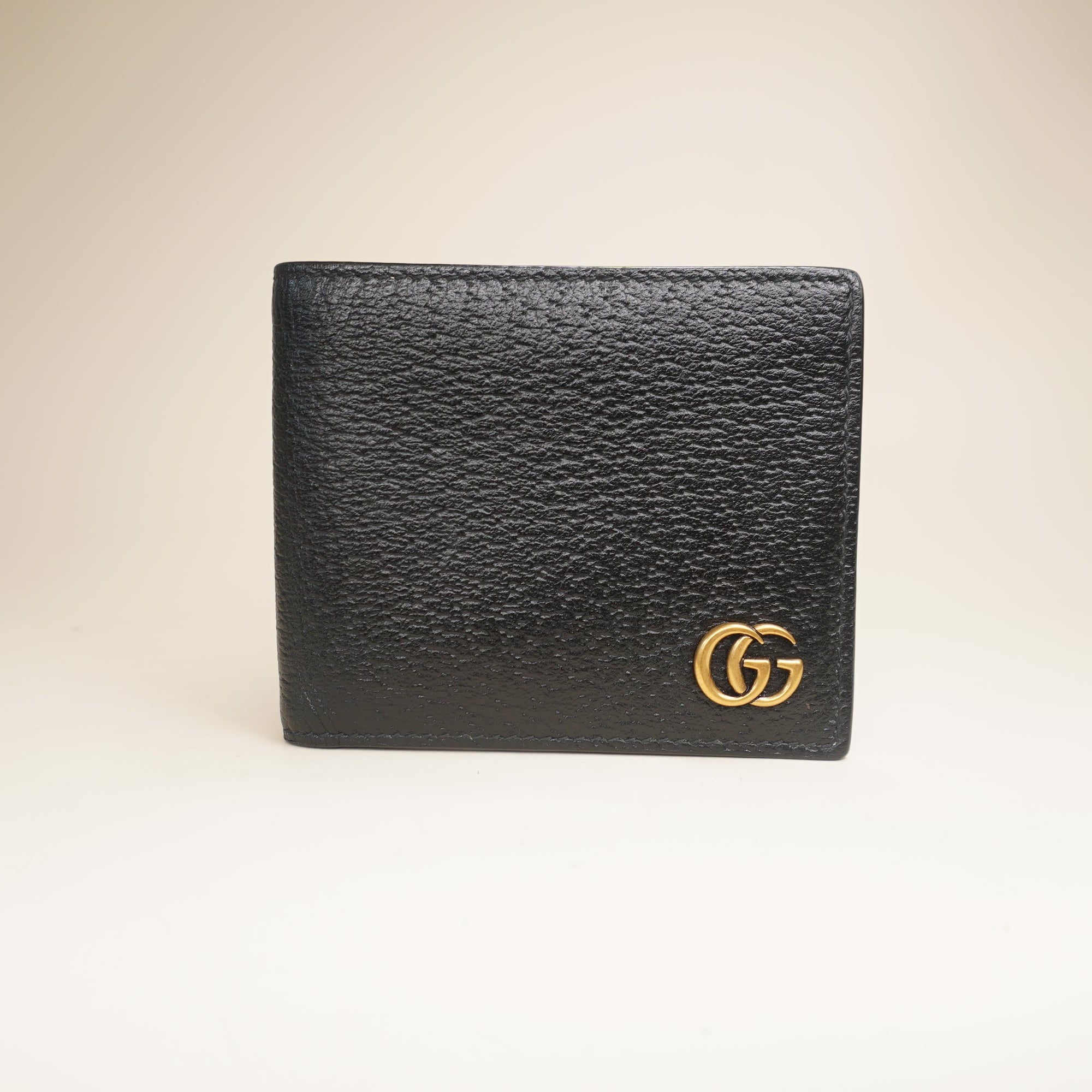 PRE-OWNED GG Marmont Leather Bi-fold Black Wallet