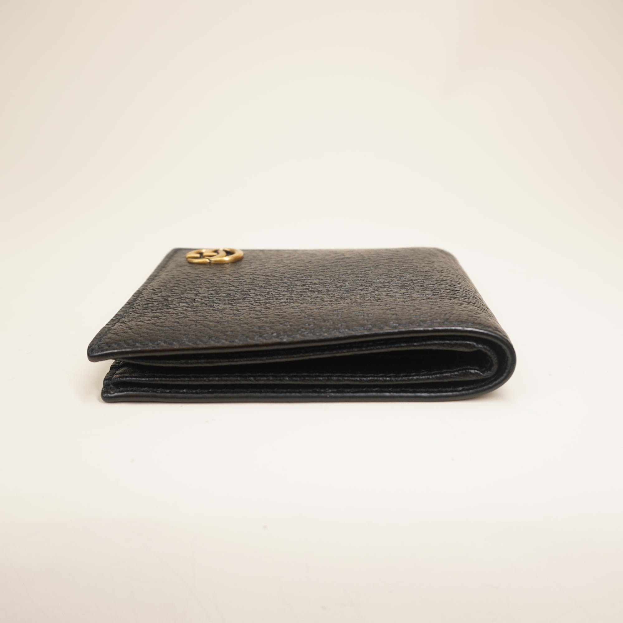 PRE-OWNED GG Marmont Leather Bi-fold Black Wallet