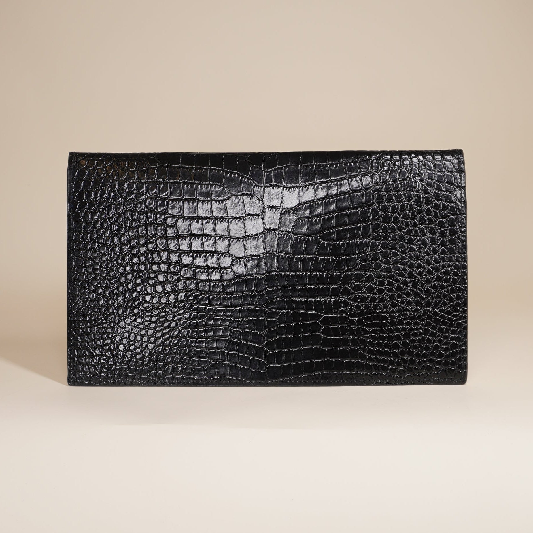 PRE-OWNED Calfskin Crocodile Embossed Uptown Monogram Clutch