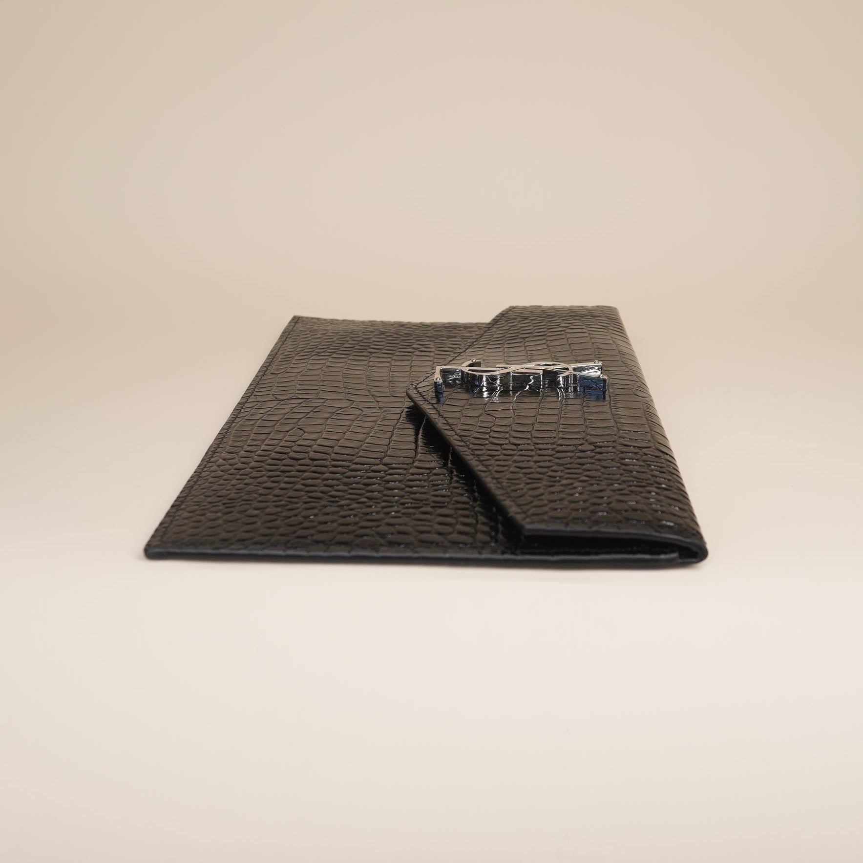 PRE-OWNED Calfskin Crocodile Embossed Uptown Monogram Clutch