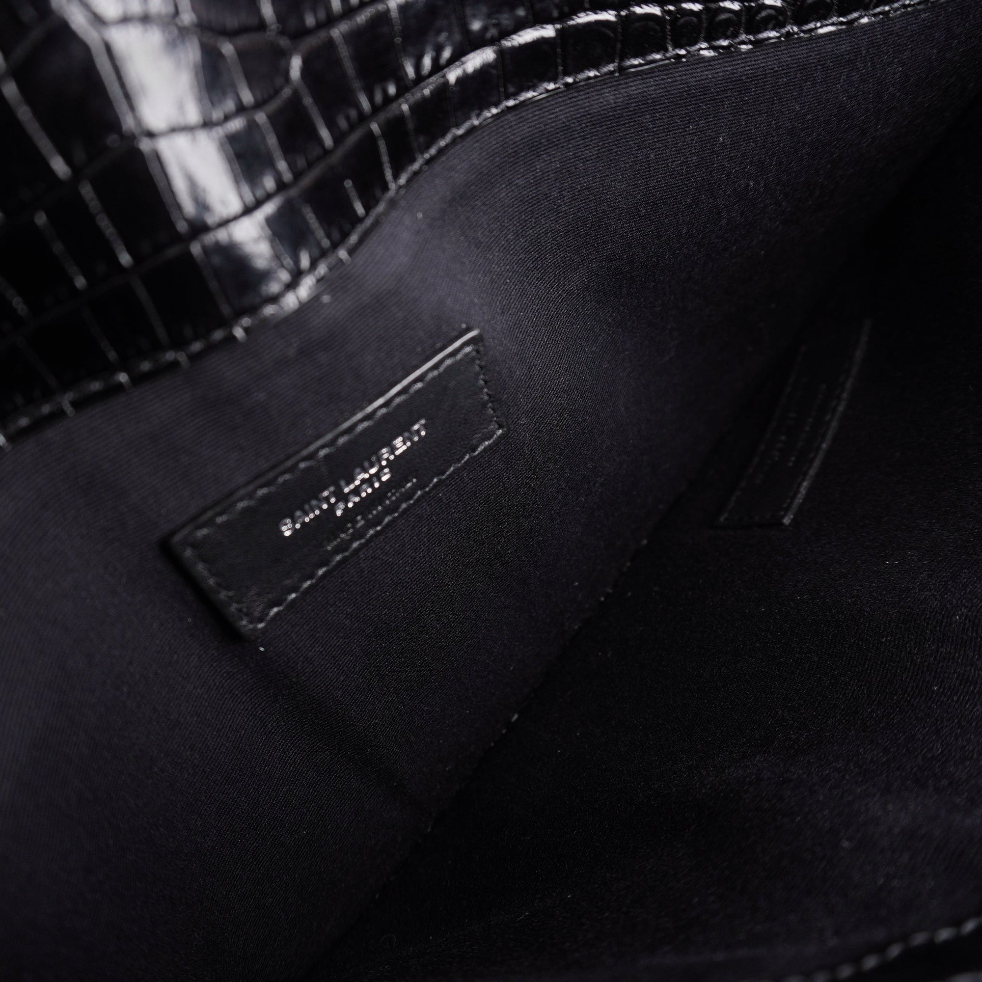 PRE-OWNED Calfskin Crocodile Embossed Uptown Monogram Clutch