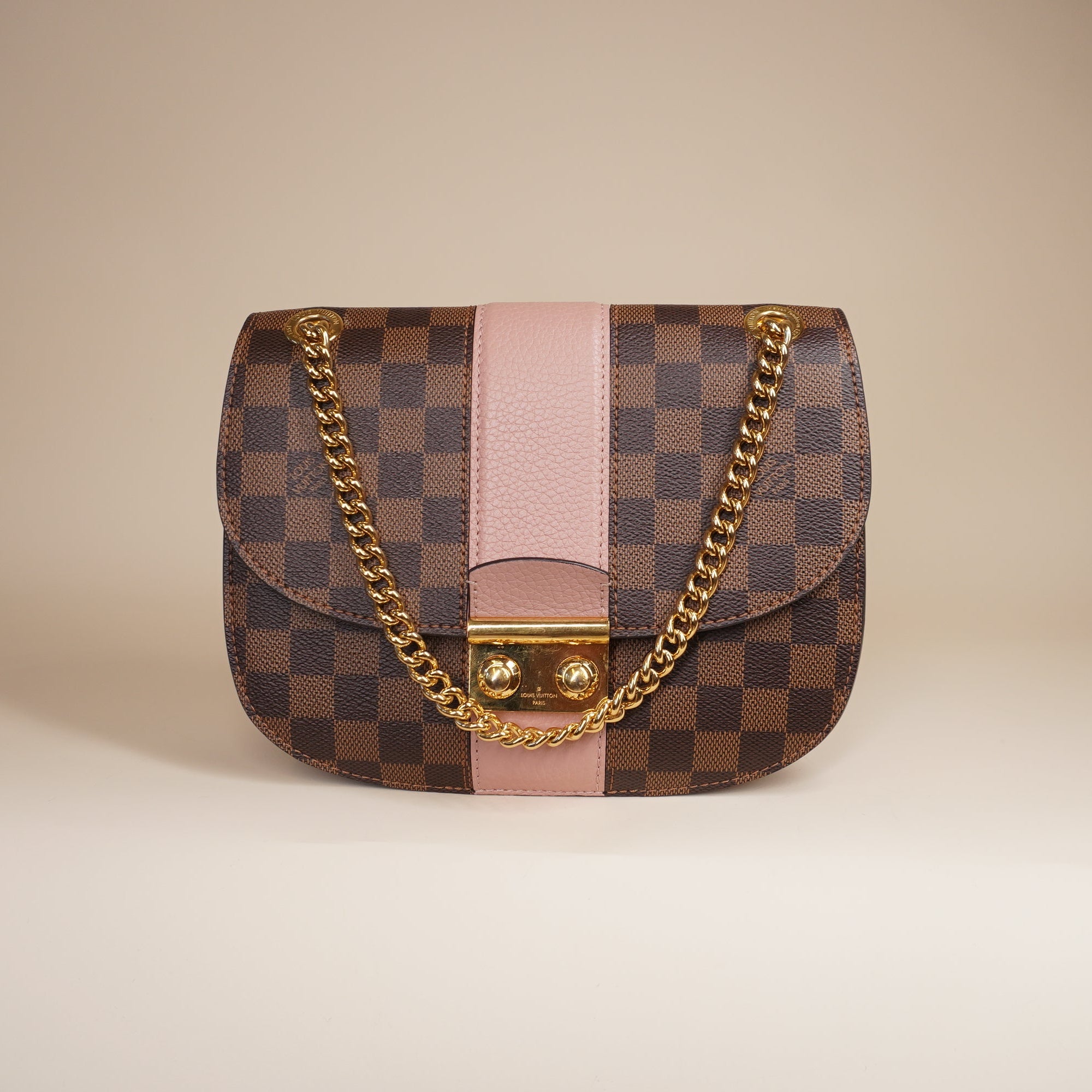 PRE-OWNED LV Damier Ebene Cuir Taurillon Wight Magnolia Shoulder Bag