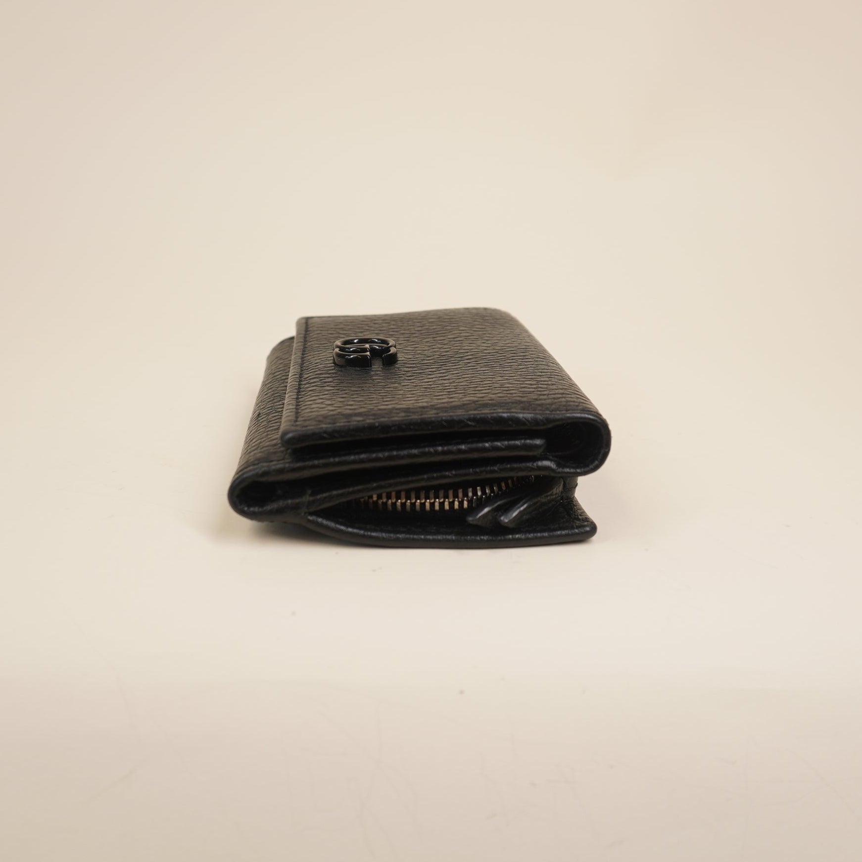 PRE-OWNED Marmont Black GG Lined Trifold Wallet