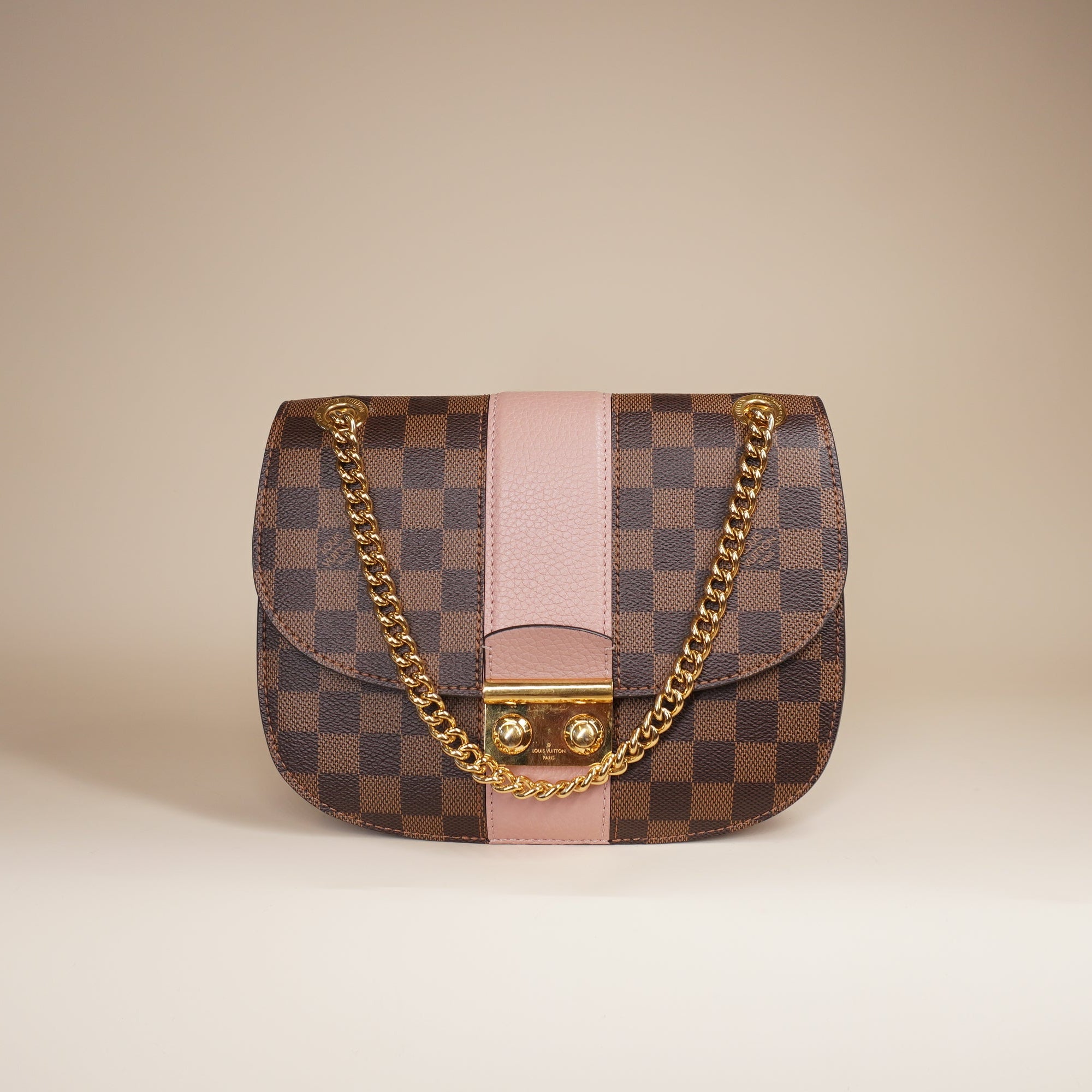 PRE-OWNED LV Damier Ebene Cuir Taurillon Wight Magnolia Shoulder Bag