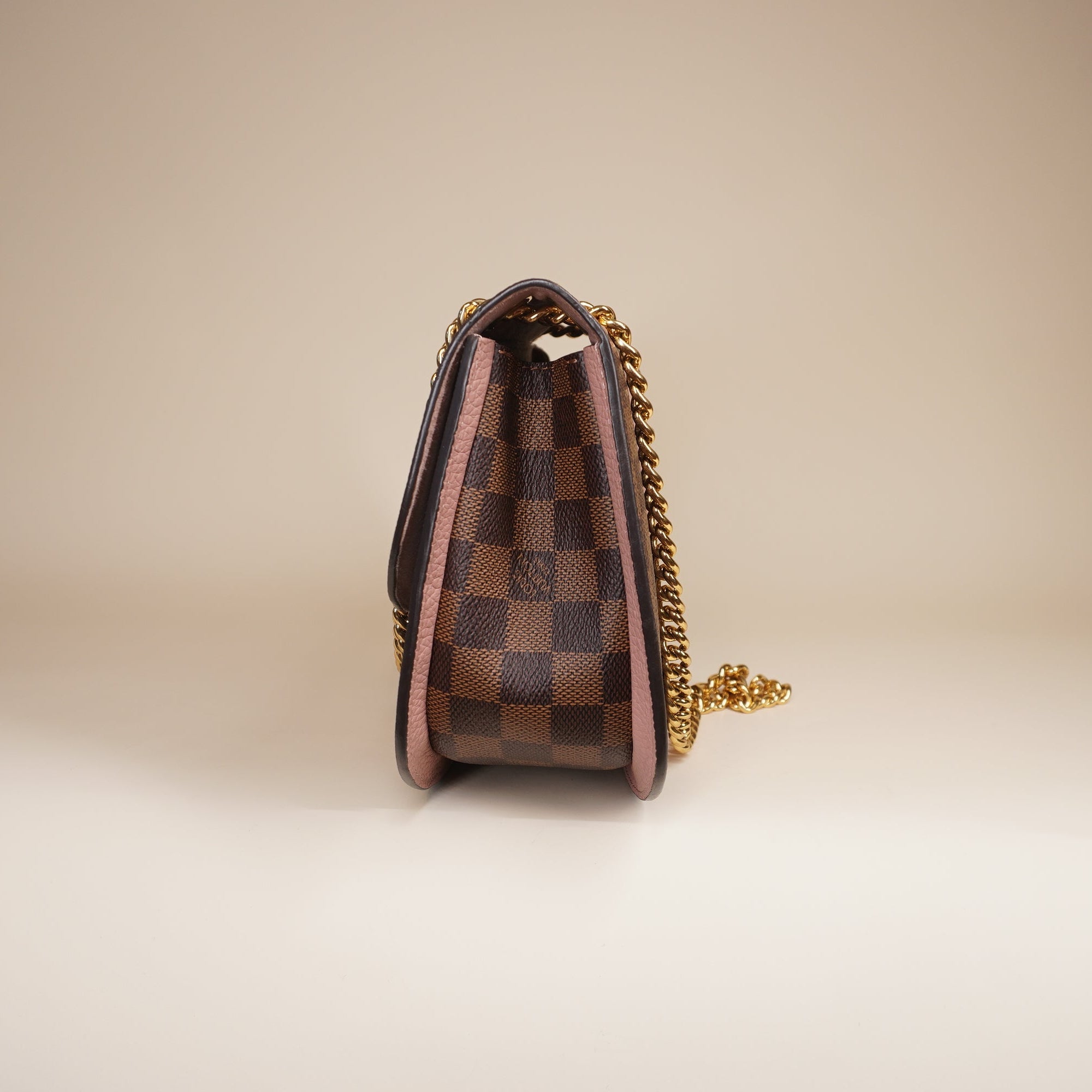 PRE-OWNED LV Damier Ebene Cuir Taurillon Wight Magnolia Shoulder Bag