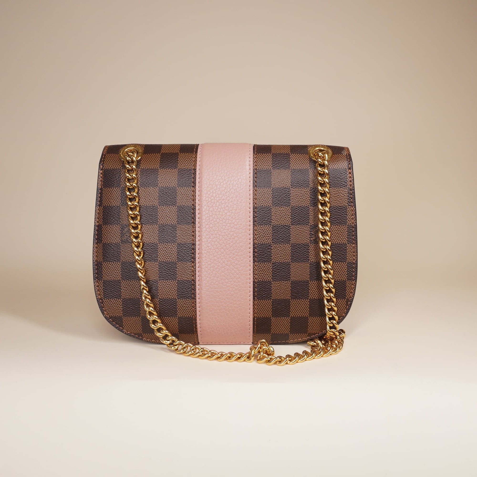 PRE-OWNED LV Damier Ebene Cuir Taurillon Wight Magnolia Shoulder Bag