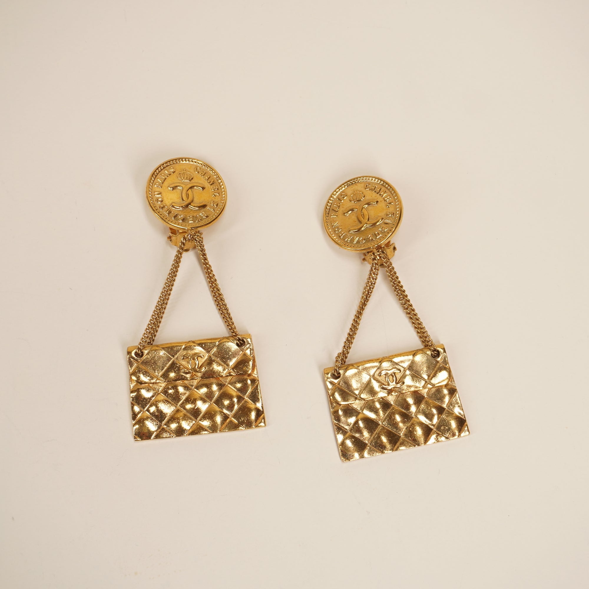 PRE-OWNED Flap Clip On Earrings Gold
