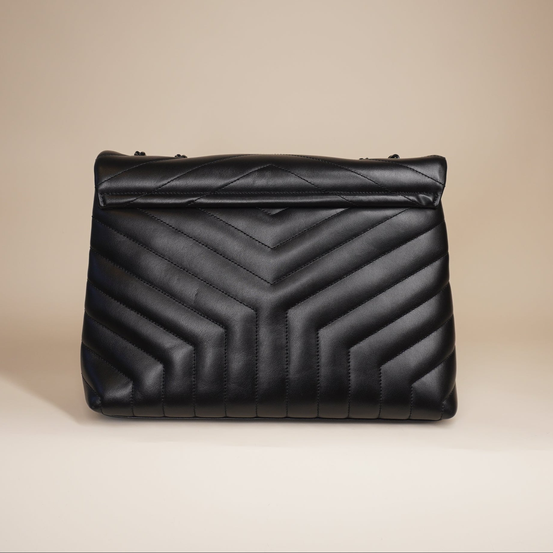 PRE-OWNED Calfskin Y Quilted Monogram Monochrome Medium Loulou Chain Satchel Black